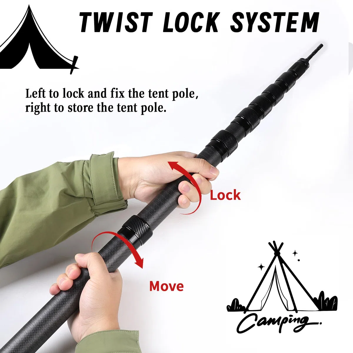 LALAGO Lot de 2 Poteaux de Tente Télescopiques en Fibre de Carbone - 2,7m Réglables Poteaux de Bâche, Mât de Bâche Télescopique Légers et Solides, pour Le Camping Tente, Taps ou Voile d'ombrage