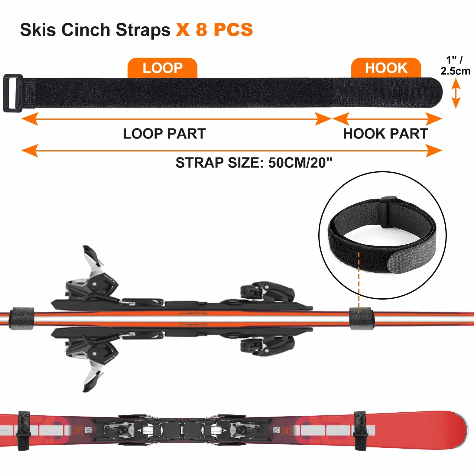 Odoland Kit de Support Rangement pour Skis Peut Contenir 4/2 Paires Snowboards, 4/2 Supports de Stockage Mural avec 8/4 Sangles en Velcro, Support Mural Skis pour Maison et Garage