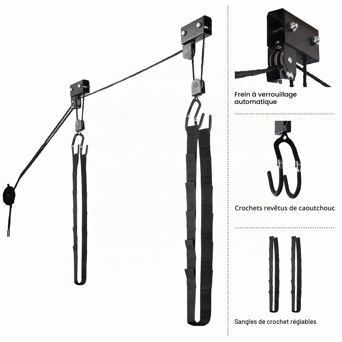 Système de poulie supérieure pour Kayak, canoë, vélo ou échelle (capacité de 57 kg)