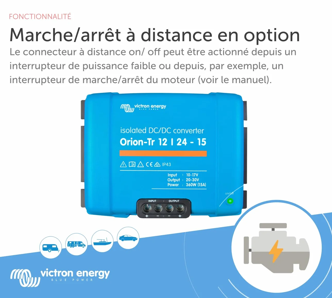 Victron Energy Orion TR IP43 12/24 V 15 A 360 W Convertisseur CC-CC, Isolé