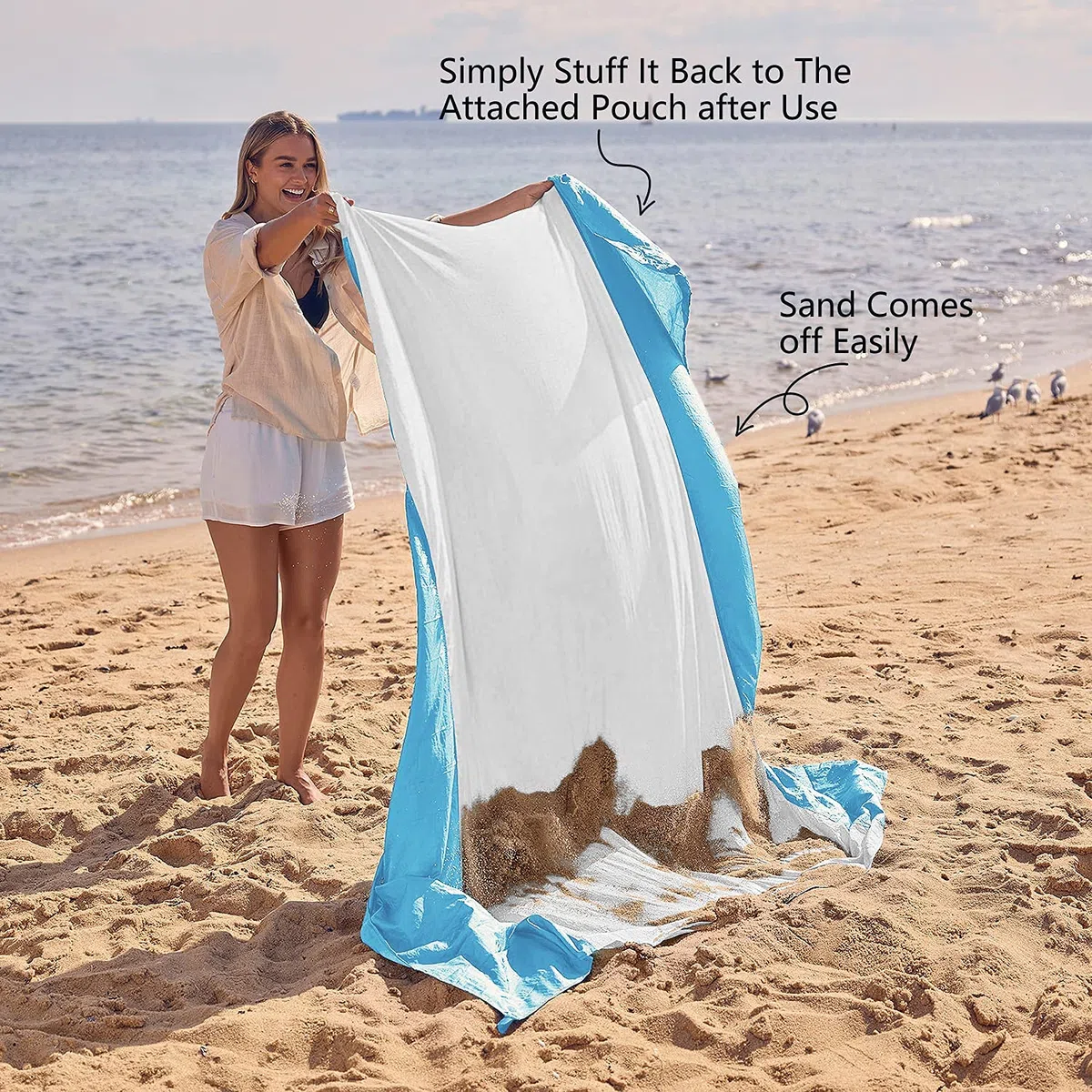 Wekapo Couverture de plage résistante au sable, tapis de plage extra-large, grand et compact, sans sable, à séchage rapide, léger et durable avec 6 piquets et 4 poches aux coins