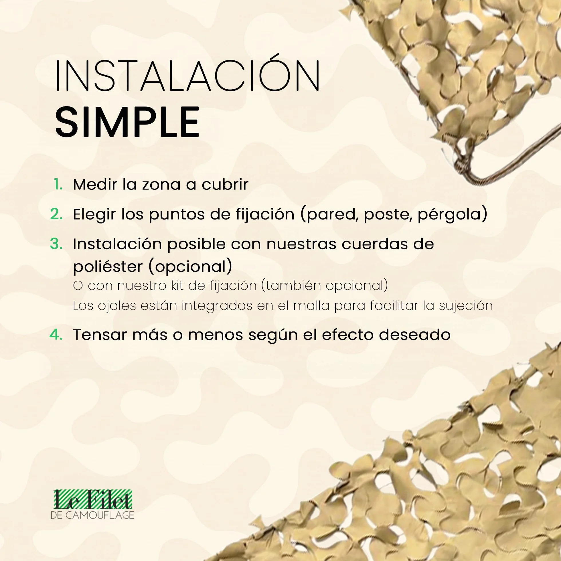 Filet de Camouflage Sable - Filet d’Ombrage Extérieur Résistant - Haut de Gamme - Protection Solaire & Voile d'Ombrage Anti-UV - Différentes Tailles, Formes et Couleurs - Terrasse, Pergola, Jardin