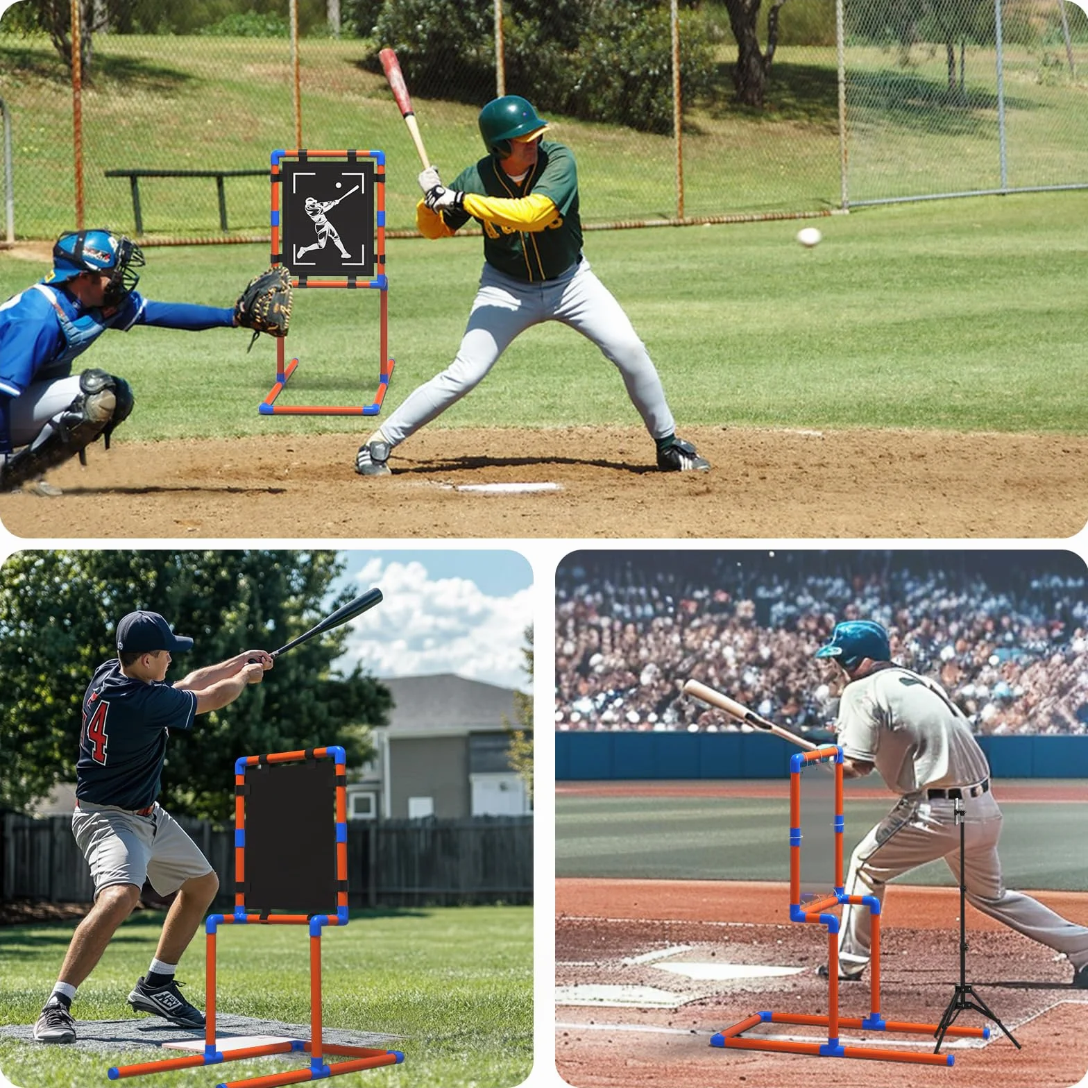 Cible de zone de frappe de baseball avec cadre PVC robuste et trépied réglable
