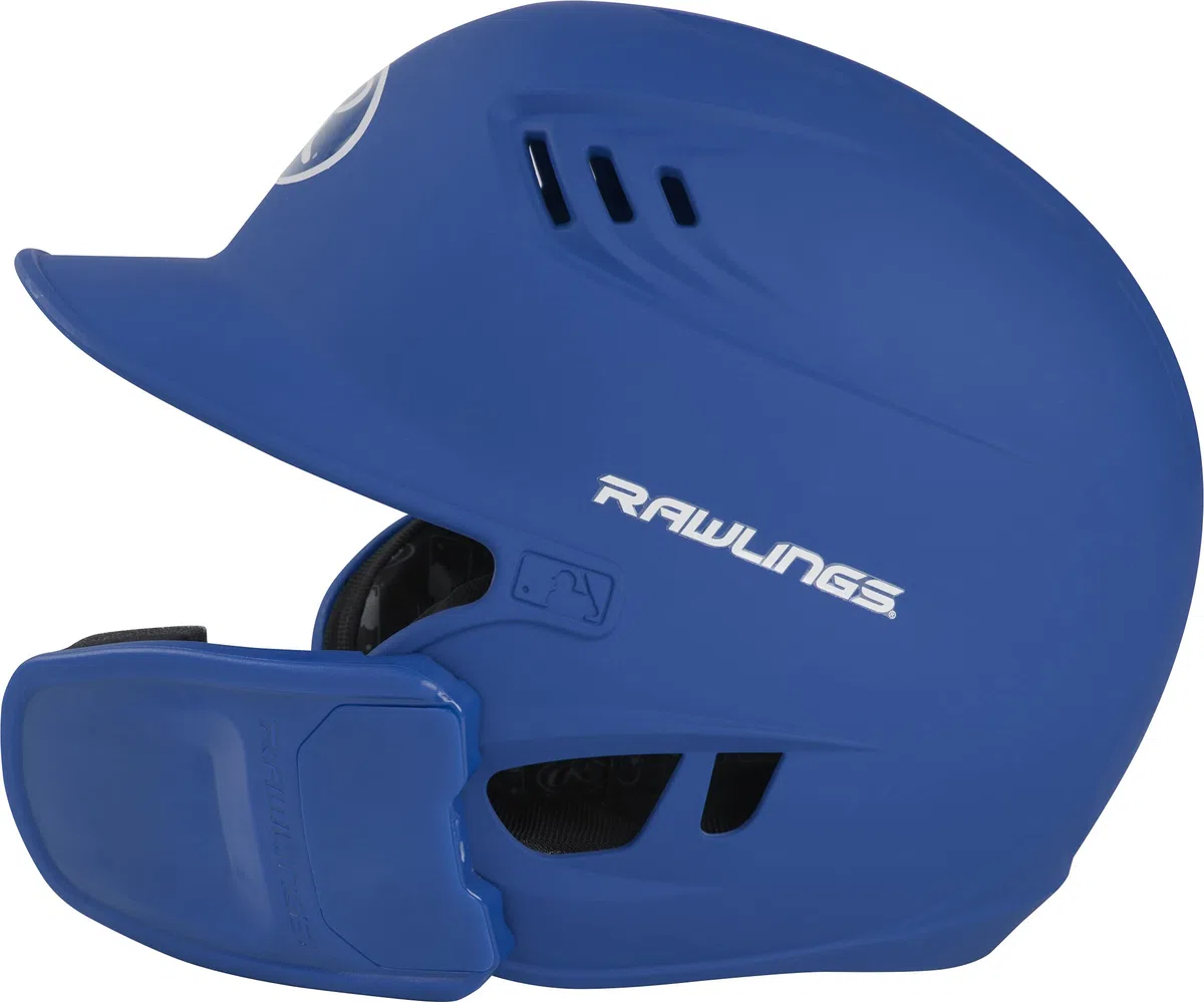 Rawlings | R16 Reversible EXT | Casque de Batteur Mat | Masque Facial réversible | Senior (17,5 cm - 19,5 cm) | Bleu Roi Mat