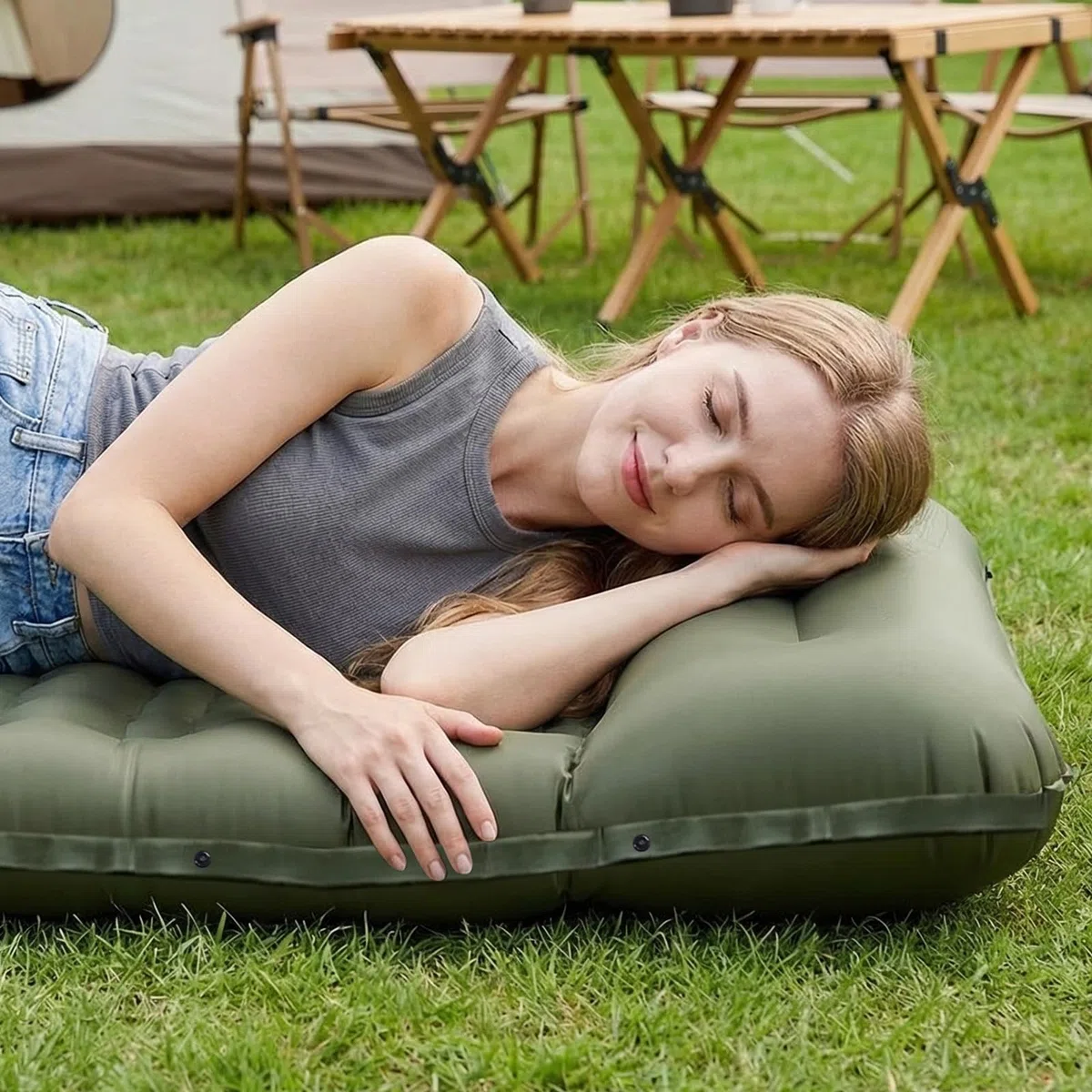 Matelas Camping Épais de 12-16 cm, Matelas Gonflable Camping avec Pompe à Pied Intégrée, Matelas Trekking Bivouac Randonnée Ultra Léger Imperméable, Lit Gonflable 1 Place pour Plage Randonnée