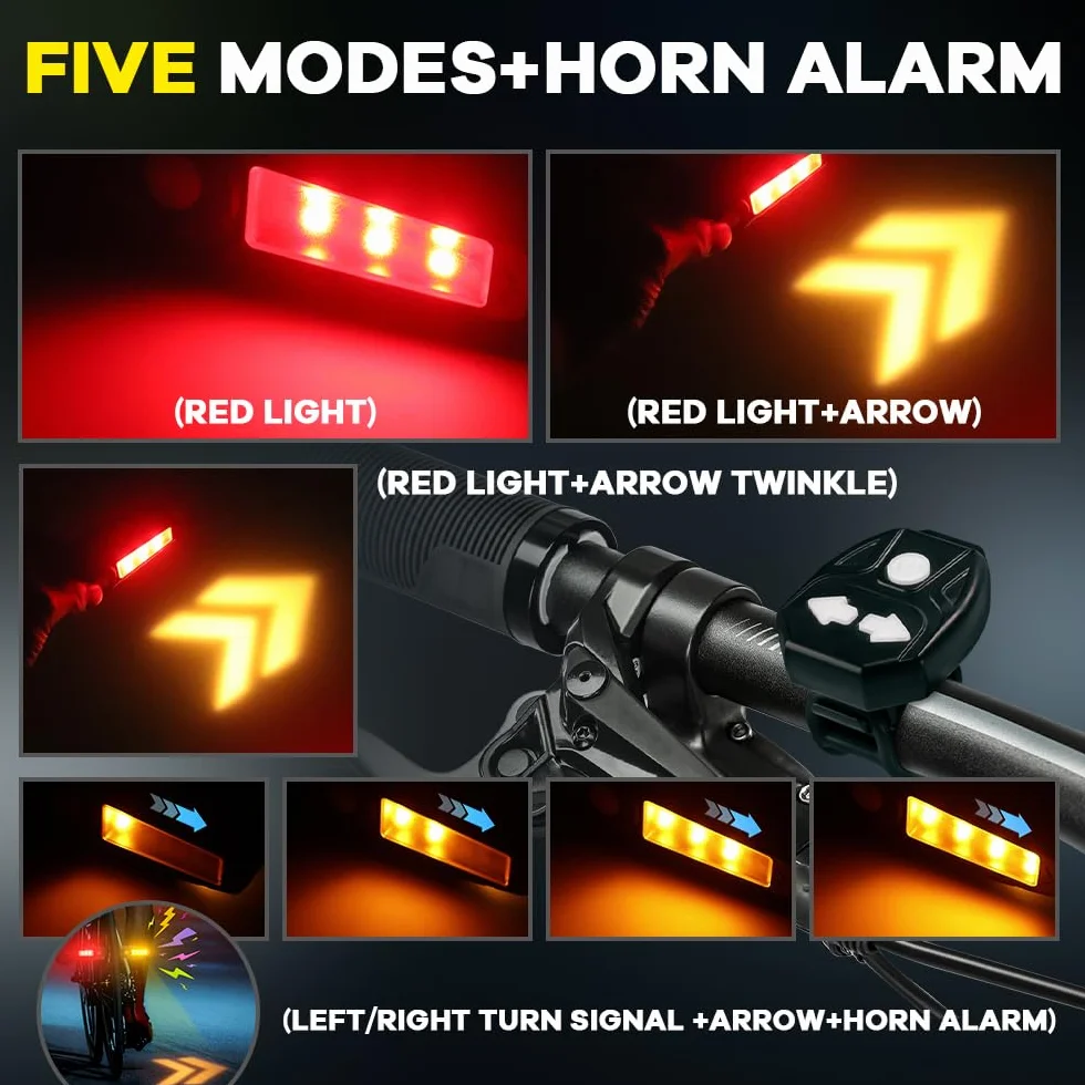 Feu Arriere Velo avec Clignotant Ultra-Lumineux à Projection, 5 Modes-Alarme sans Fil à Corne Clignotant Vélo 30 LED IPX4 Imperméable Rechargeable par USB Lumiere Velo Avant et Arriere