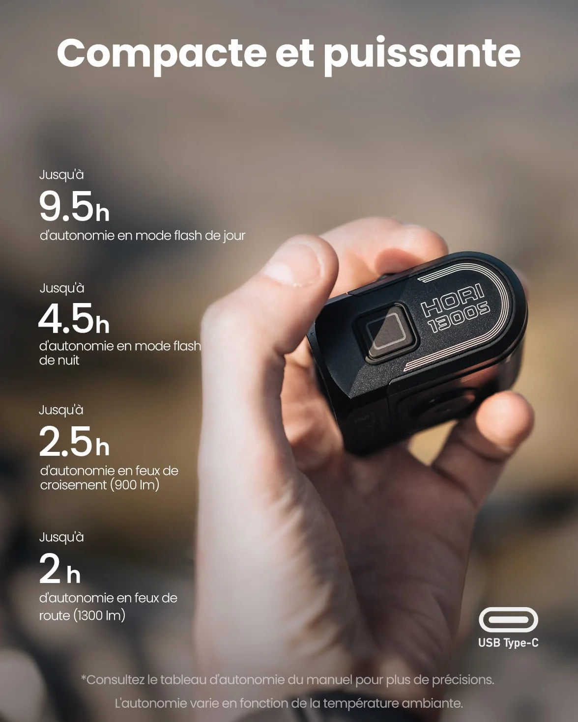 Magicshine Hori1300s Feux de Vélo Rechargeable USB-C Étanche IPX6