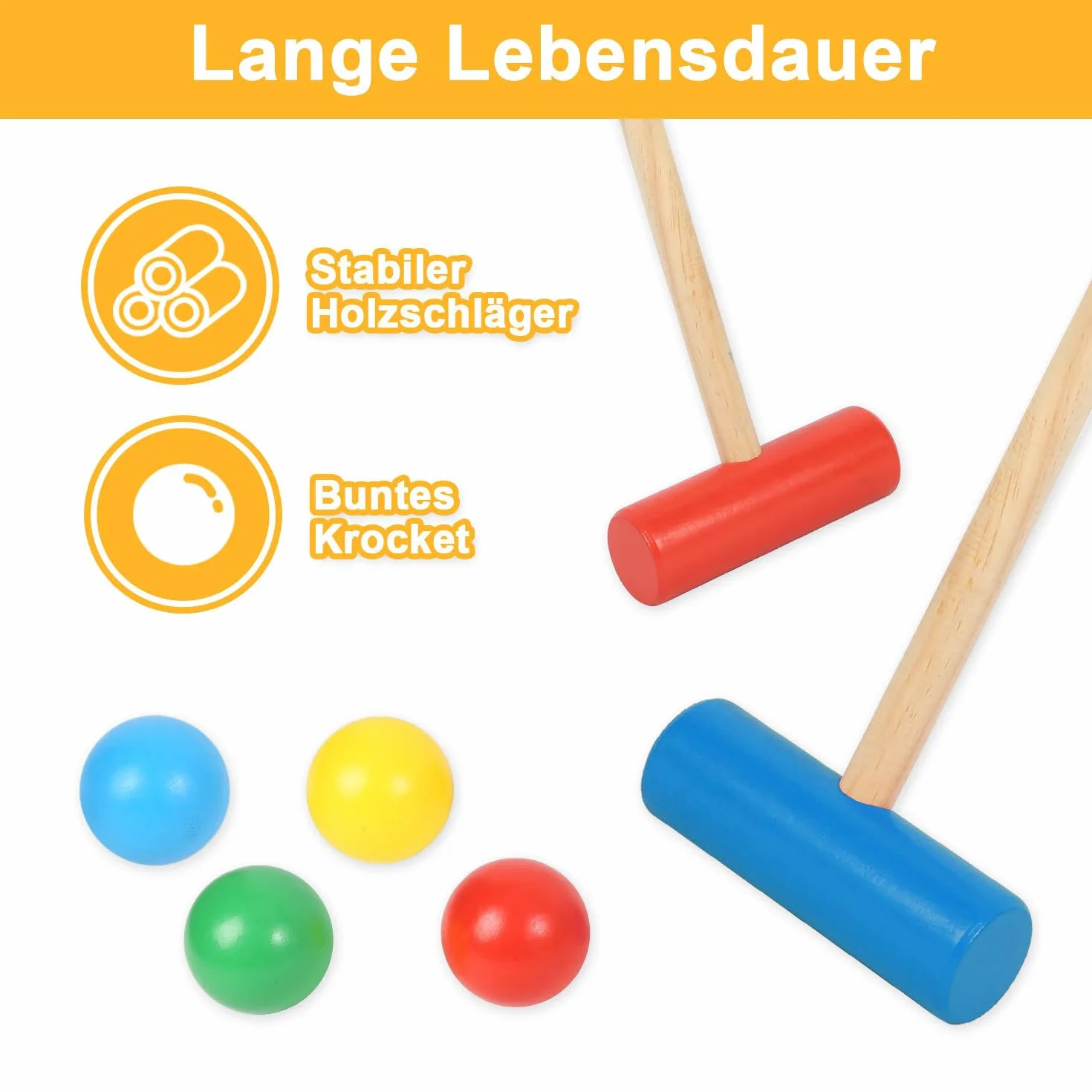 Fiqops Jeu de croquet 2 à 4 joueurs - Jeu de croquet avec sac - Pour enfants et adultes - Jouet en bois - Pour l'extérieur - Famille - Jeu d'adresse