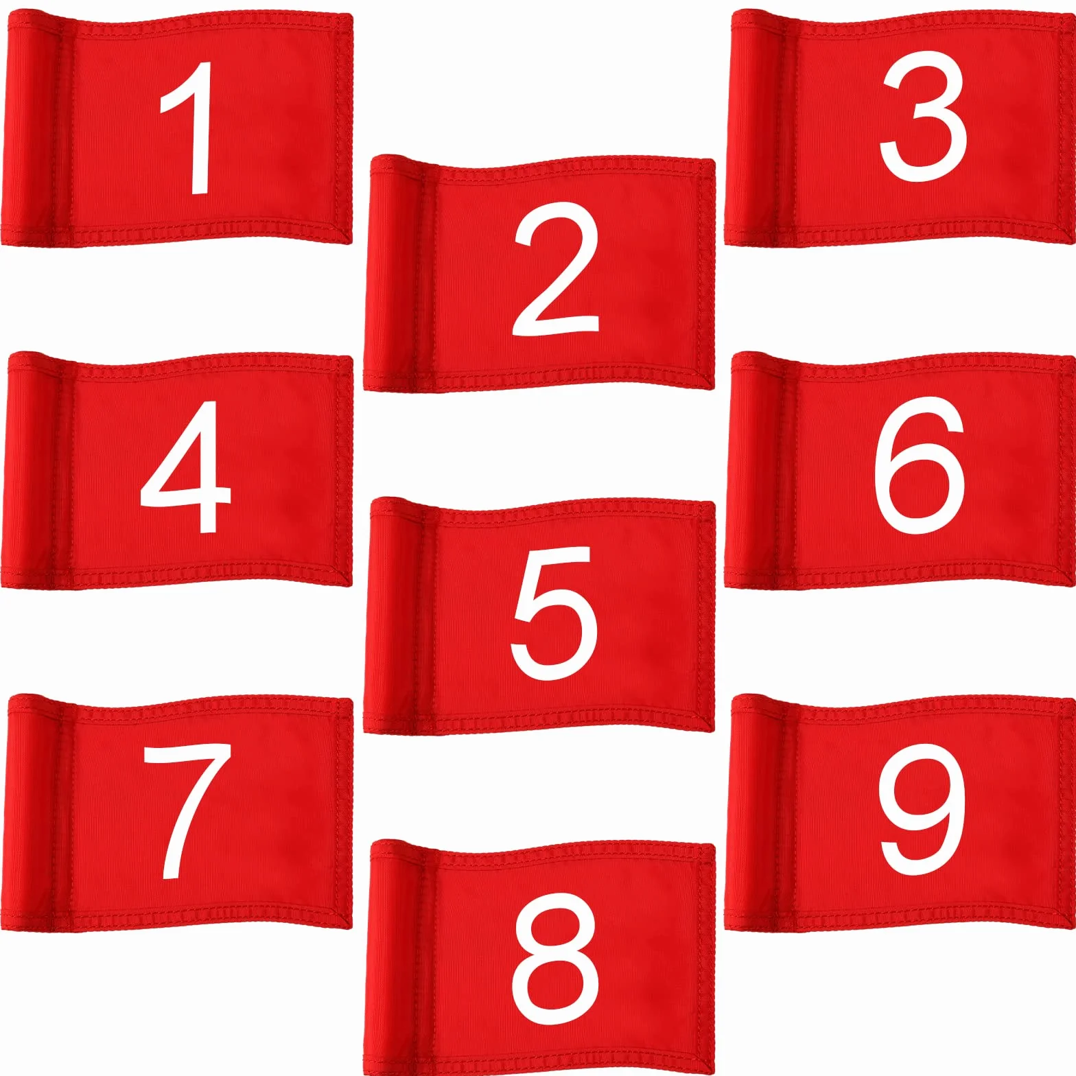 Riakrum 9 Pcs Mini Golf Flags for Yard 8.9 x 5.7 inch 1-9 Nylon Golf Pin Flags for Putting Green with Tube Inserted Numbered Yard Indoor Outdoor Hole Backyard Garden Practice
