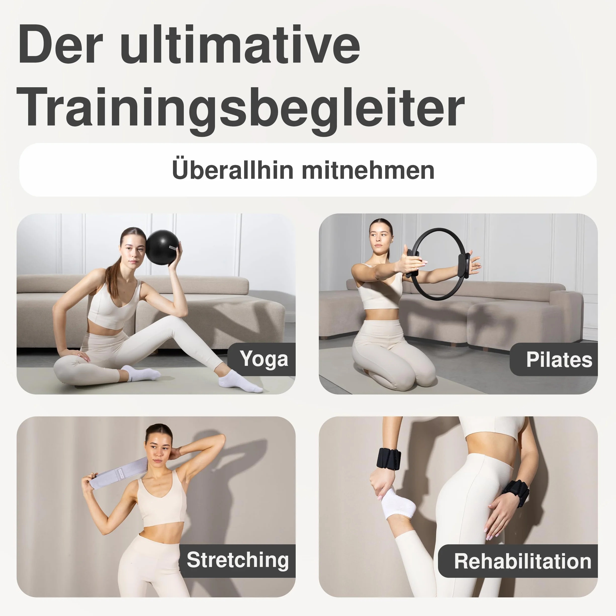 Premium Pilates Set 5 in 1 – Elegant Home Pilates Kit with Ring, Ball, Resistance Bands & Wrist/Ankle Weights Pilates Accessories in Gift Box