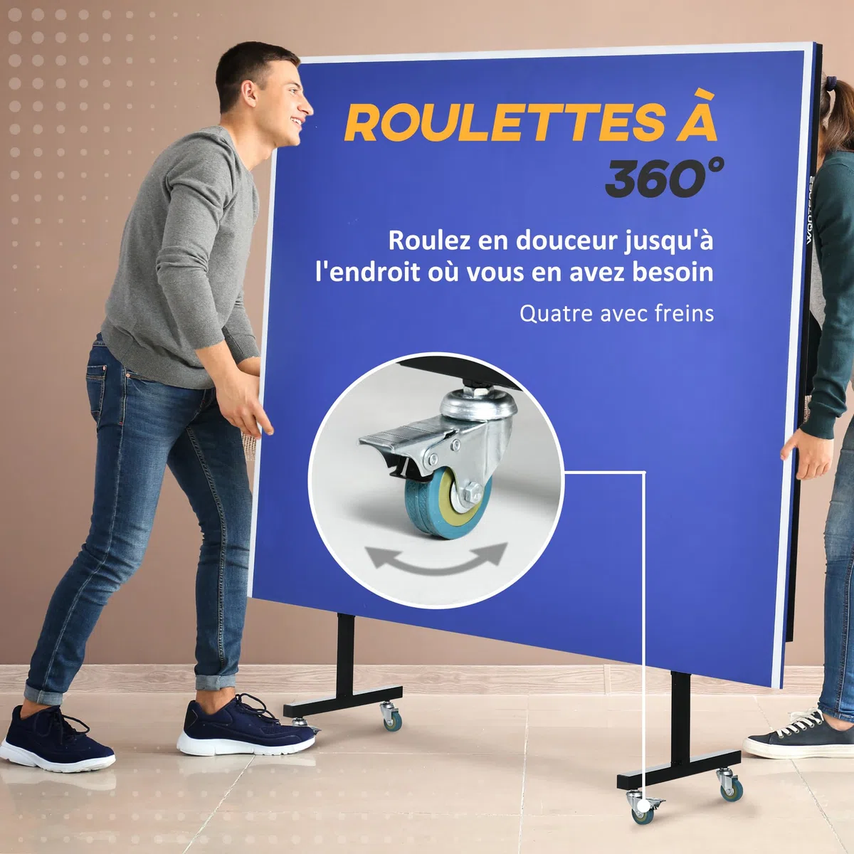 SPORTNOW Table de ping Pong Table de Tennis de Table Pliable Mode Solo compacte avec 2 Raquettes 3 balles Filet de Jeu 8 roulettes pour intérieur et extérieur dim. 274L x 152,5l x 76H cm Bleu