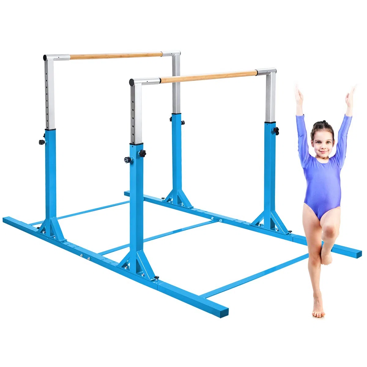 COSTWAY Barres Parallèles de Gymnastique Hauteur Réglable 11 Niveaux, Double Barre Gymnastique à Largeur Réglable Charge 100KG, Entraînement pour Enfants 6 à 12 Ans