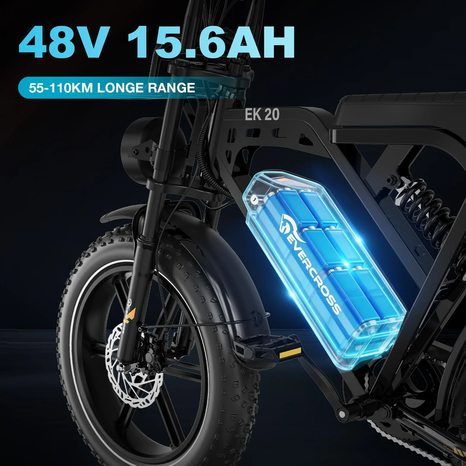 EVERCROSS Vélo Electrique pour Adultes, 16''/20" Vélo Electrique à Gros Pneus, 250W E Bike,Jusqu'à 25KM/H, 36V/48V Batterie Amovible, Vélo Tout-Terrain Electrique pour la Neige de Montagne