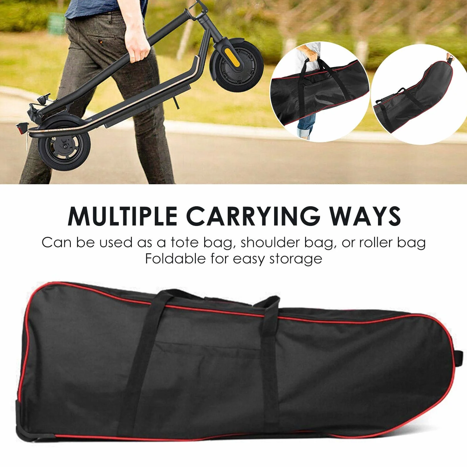 Sac De Transport Pliable pour Scooter, Sac De Rangement Étanche Rayures pour Scooter, Sac À Dos De Transport pour Scooters À Équilibrage Automatique De 10" et Deux Roues Noir-Rouge