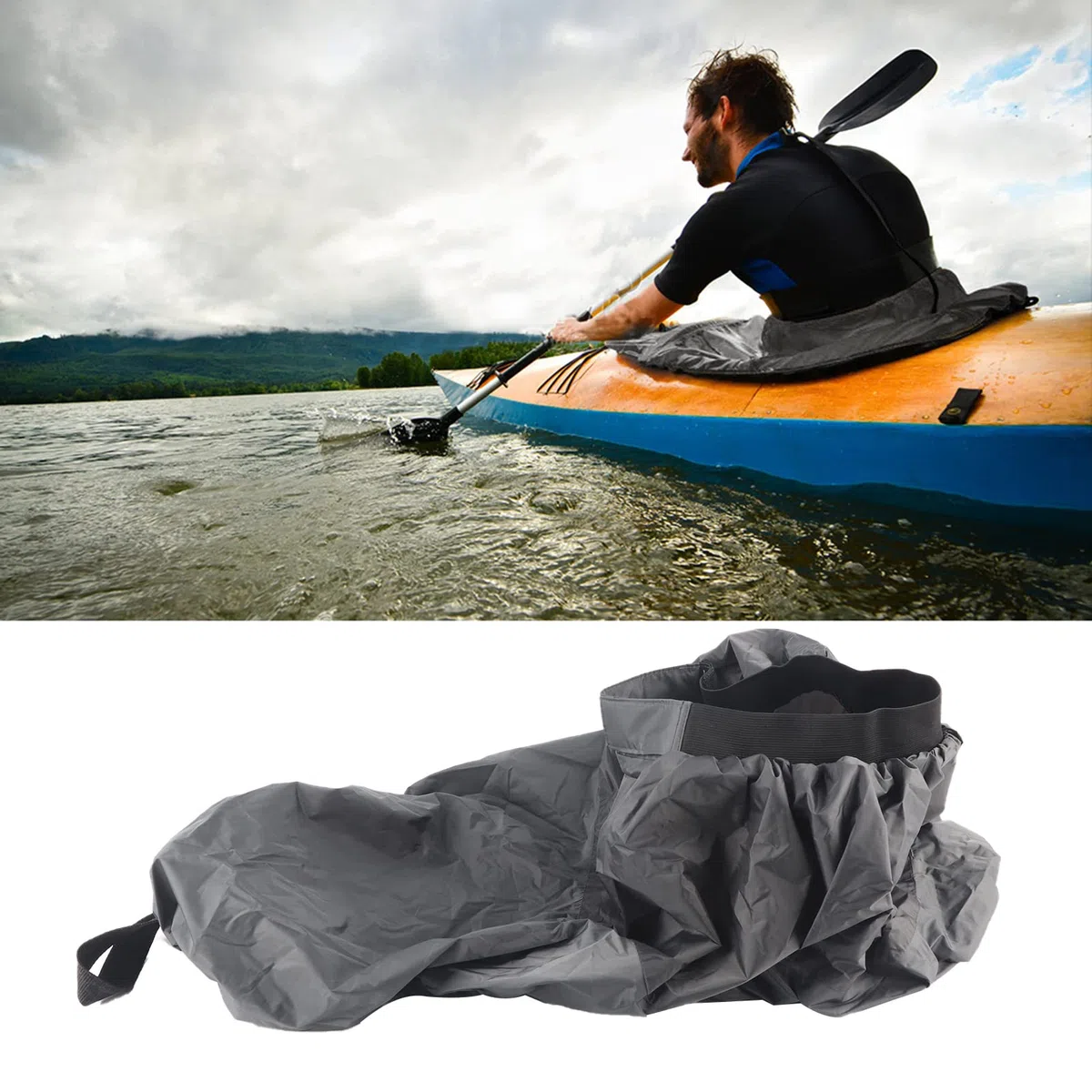 BORDSTRACT Jupe anti-éclaboussures en nylon pour kayak，Accessoire de sport nautique ajustable et imperméable pour l'extérieur (gris)
