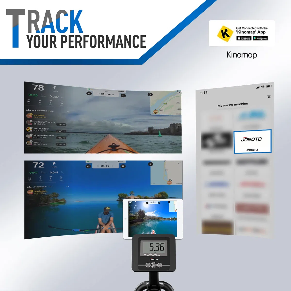 JOROTO Rameur Musculation, Rameur d'appartement à Eau avec Connexion Bluetooth, Rangement Vertical Peu Encombrant, Comprend Un Support de Téléphone et Une Application d'entraînement Rameur