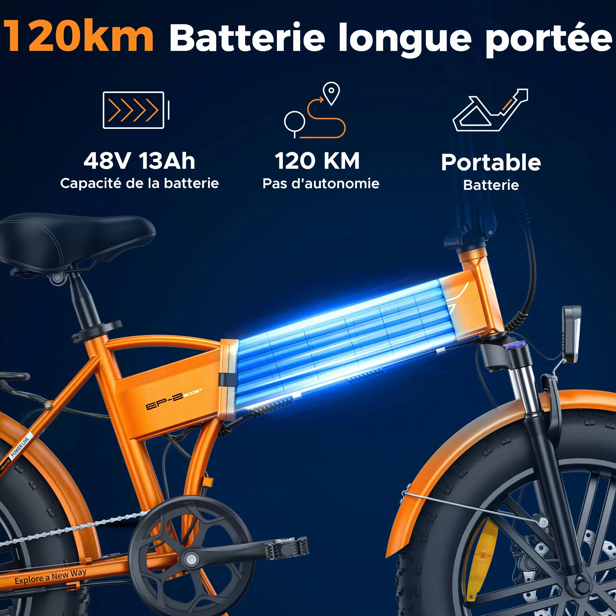 ENGWE Vélo Électrique Pliable, Batterie 48V 13Ah Amovible, Autonomie de 50-120 km，20'' ×4.0'' Fat Tire 7-Speed E-Bike for Any Terrain, EP-2 Boost