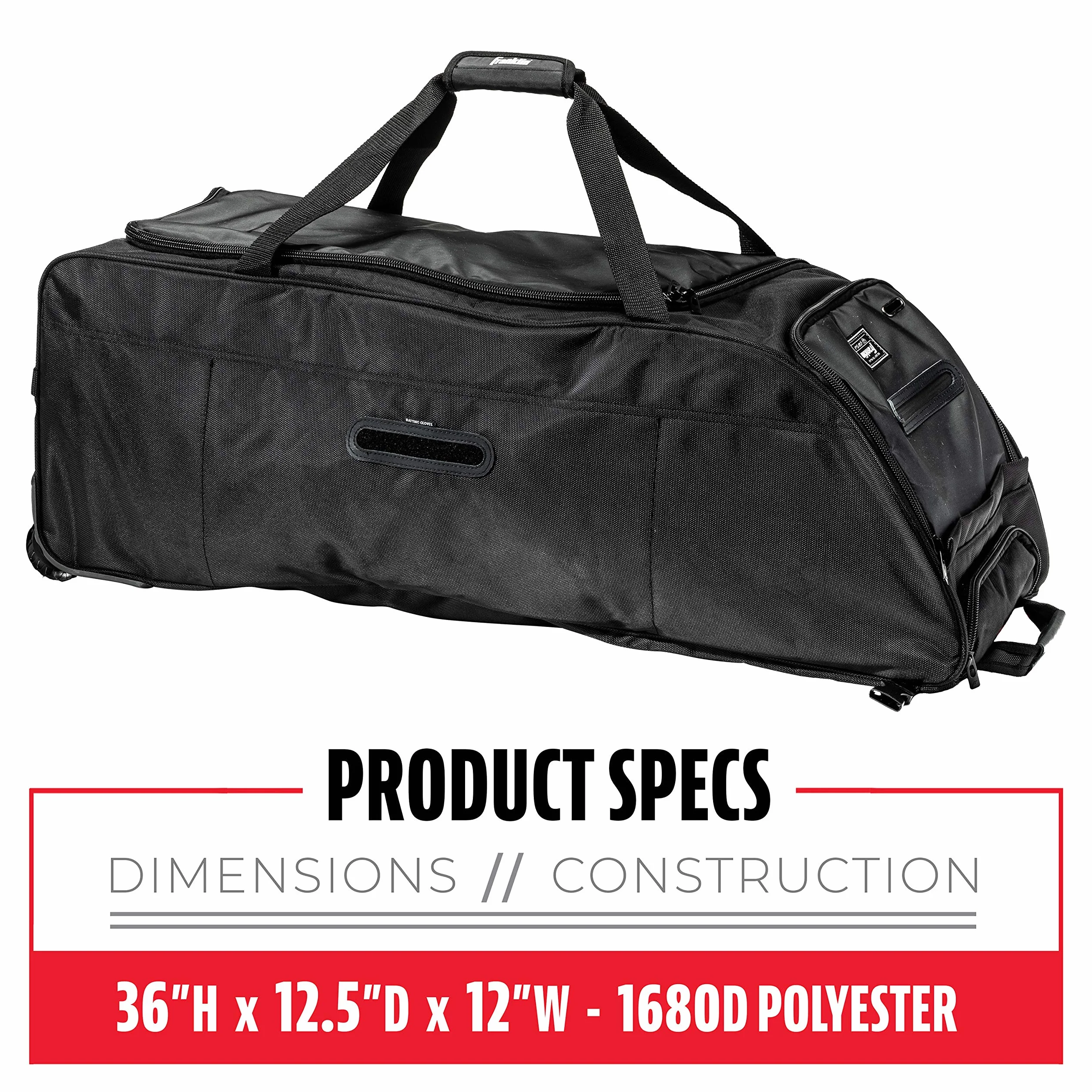 Franklin Sports Traveler Roller - Baseball et Softball - Sac d'équipement - Compartiment - Noir - Polyester 1680D - Résistant à l'eau - Noir, Noir, L, Durabilité