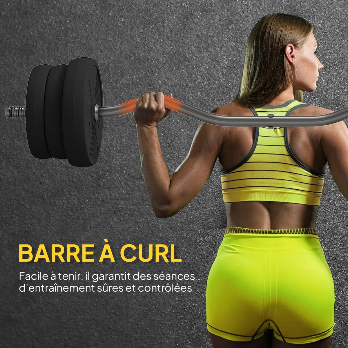 SPORTNOW Ensemble d'haltères 25 kg total, barre d'haltère avec disques de poids 5 kg et 2,5 kg, barre longue, avec poignée antidérapante, exercices de fitness entraînement à la maison et gym, noir