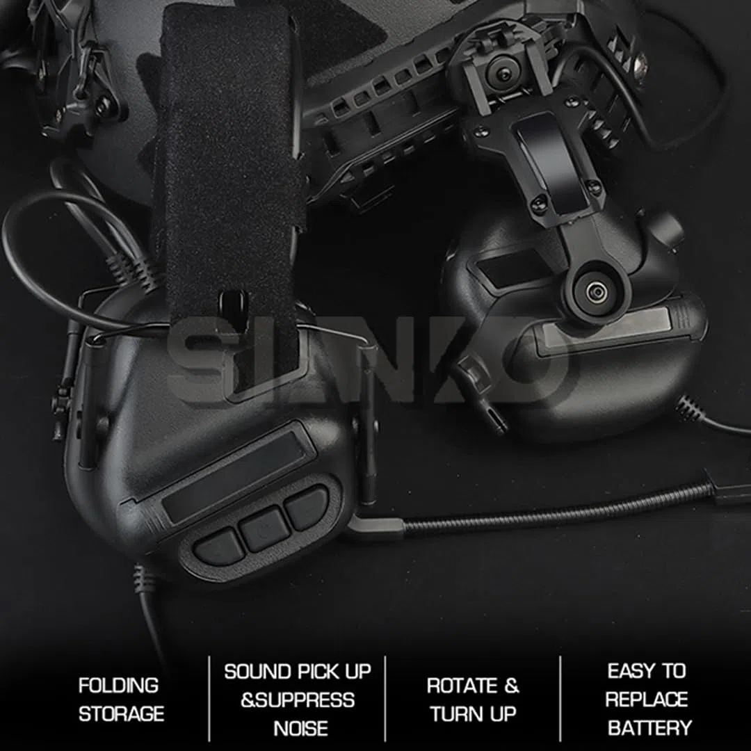 Casque tactique filaire avec protection auditive pour tir, chasse, réduction du bruit, commerces, annulation électronique (noir)
