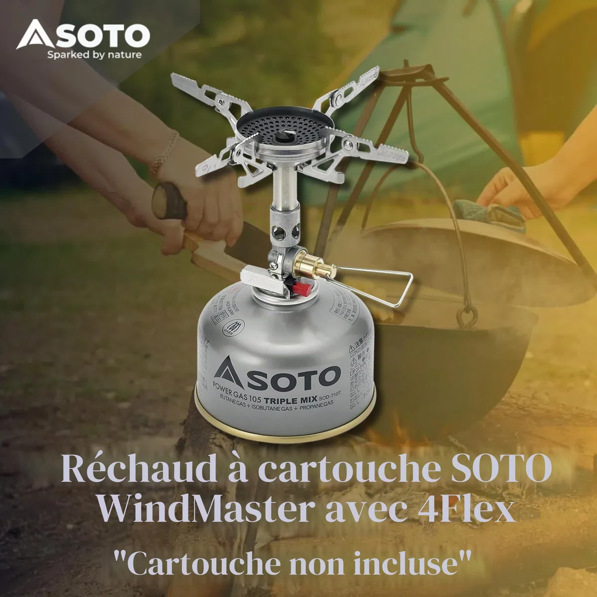 SOTO WindMaster Réchaud à Gaz Camping – Réchaud Outdoor Ultraléger (87 g) avec Allumage Piezo Stealth Igniter, Tête de Brûleur Concave Anti-Vent, Micro Regulator pour Cartouche à Vis