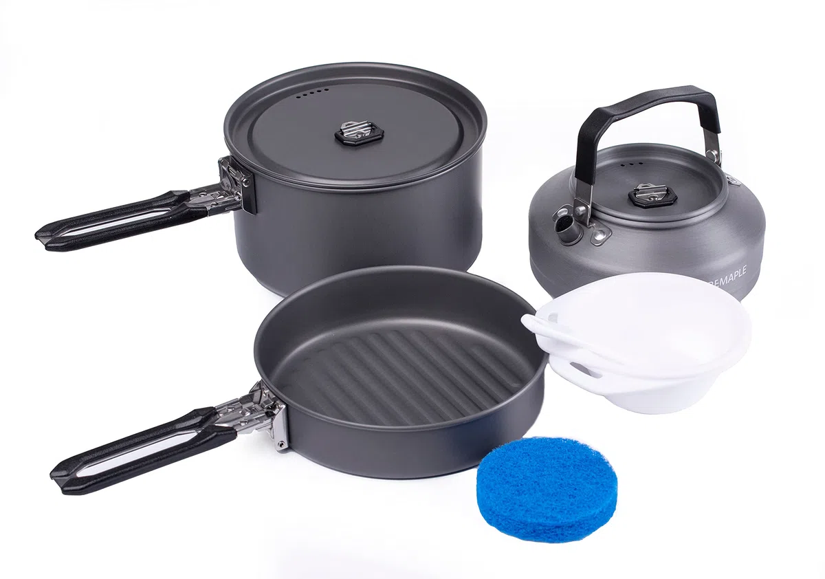 Fire-Maple Kit de Casserole Camping, Cookware Kit Batterie de Cuisine Ustensiles Bouilloire, Bols en Éponge pour Randonnée en Plein Air, Randonnée en Camping
