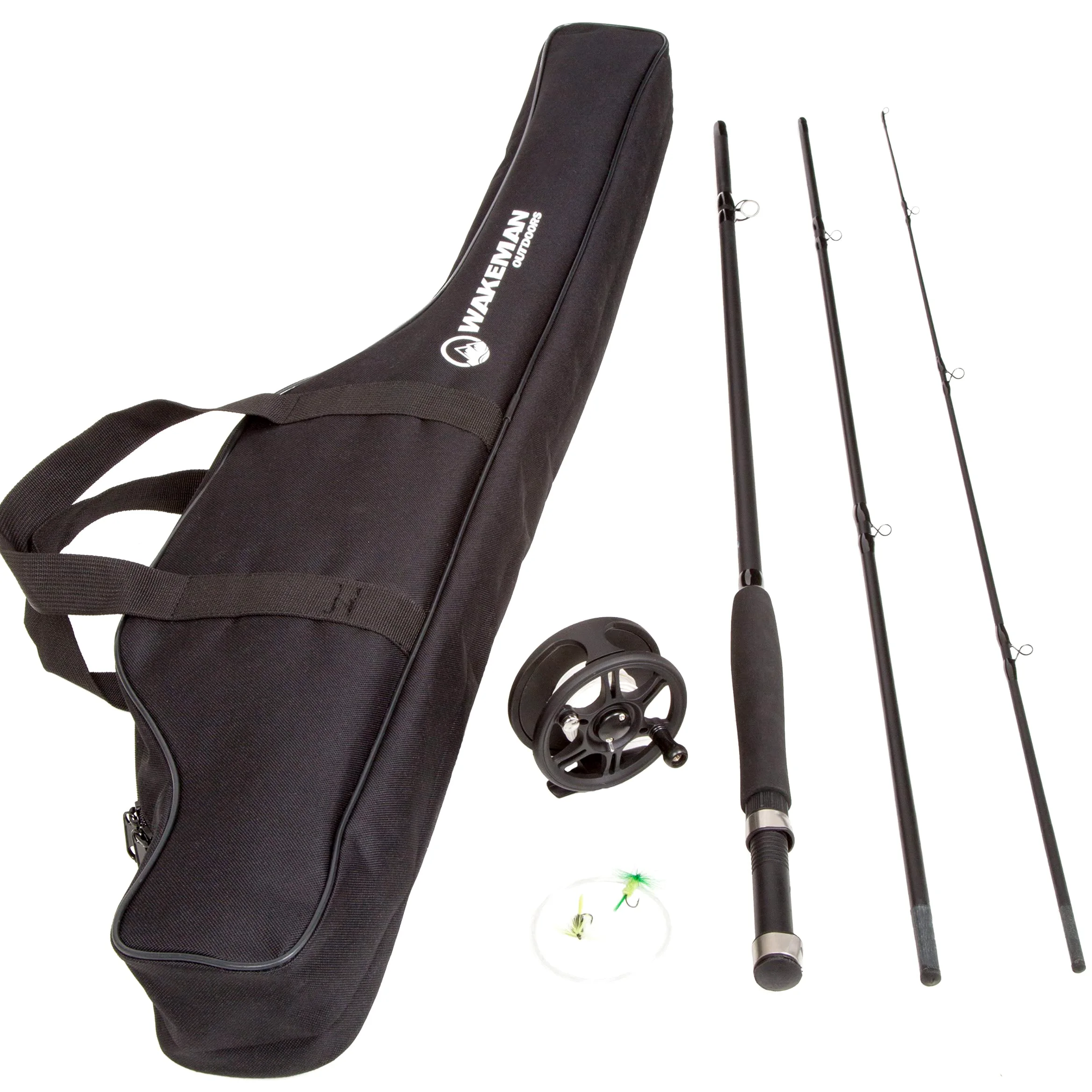 Wakeman Fly Fishing Rod and Reel Combo Starter Kit Ensemble Canne Moulinet avec étui de Transport, Mouches et Ligne de pêche Noir Adulte Unisexe, 35"