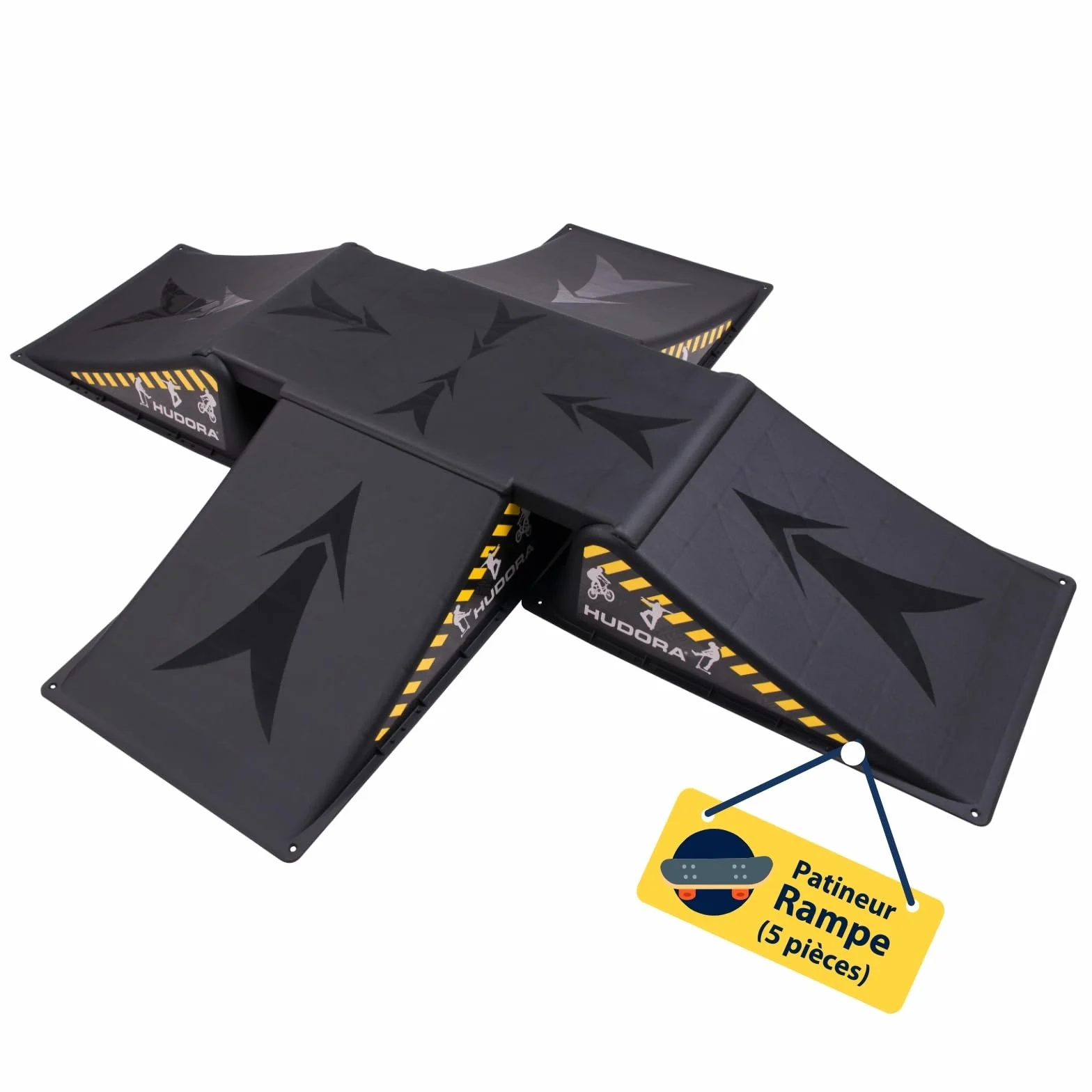 HUDORA Rampe de Skate - Set de 3/5 rampes de Skateboard pour la Cour & Le Jardin - Mini Rampe Polyvalente en Plastique pour Enfants & Ados jusqu'à 60/80kg - Equipement de Skatepark pour chez soi