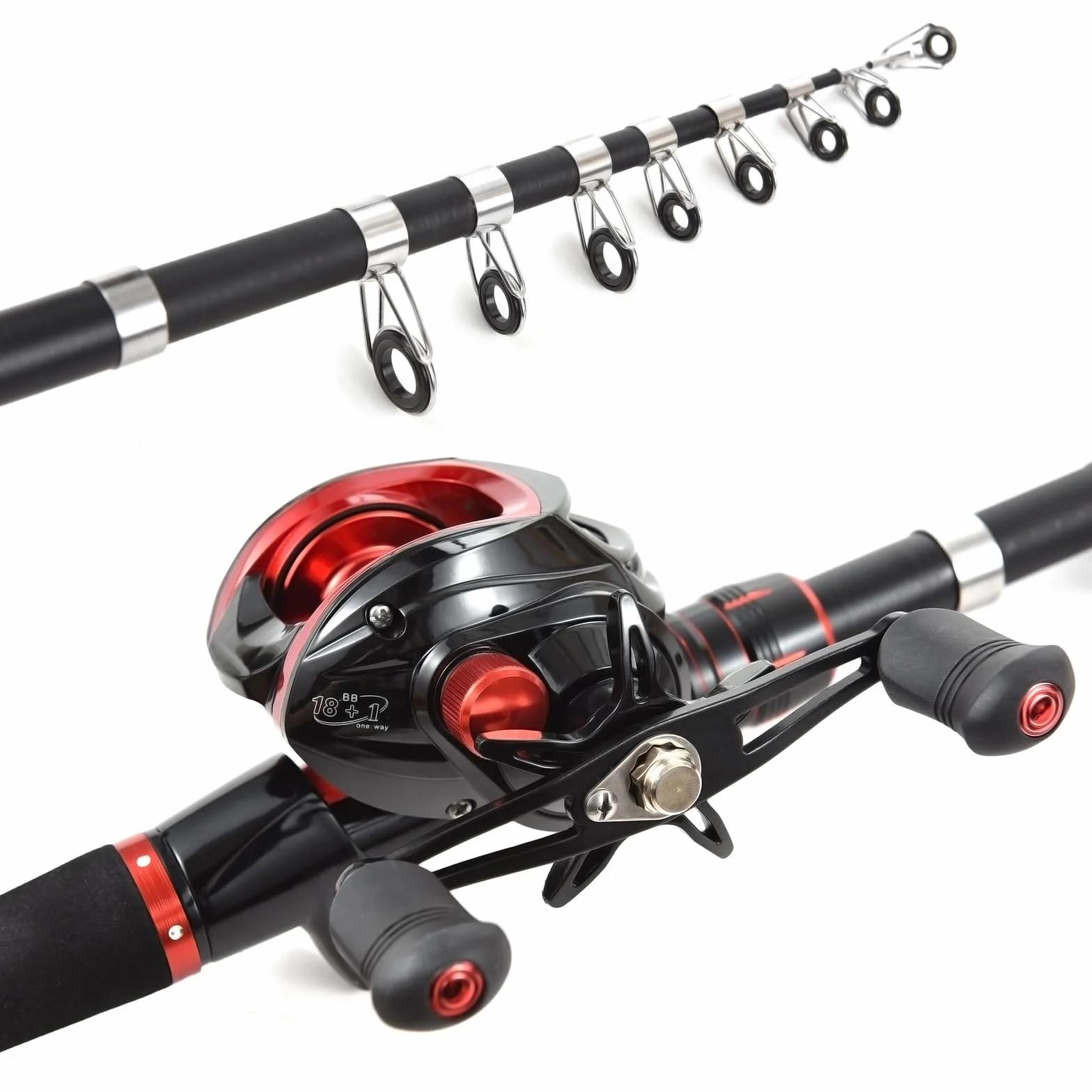 Lixada Ensemble canne à pêche et moulinet avec leurres de pêche pour adulte, canne à pêche télescopique de 2,1 m avec moulinet de lancer d'appât 18 + 1BB pour droitier/gauche, kit de pêche portable