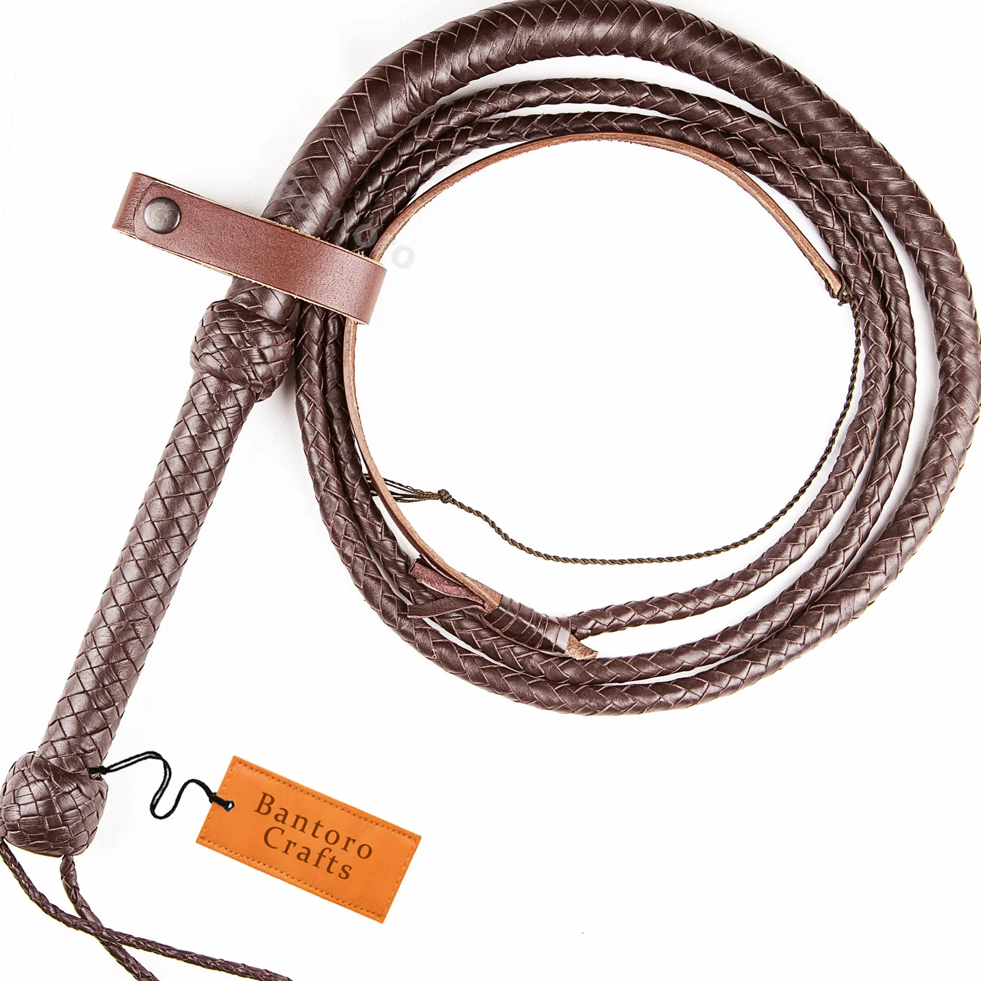 Fouet en Cuir Marron Indiana Jones de qualité supérieure, 2,4 m de Long en 12 Tresses pour l'équitation, Fouet Bruyant (2,4 m)