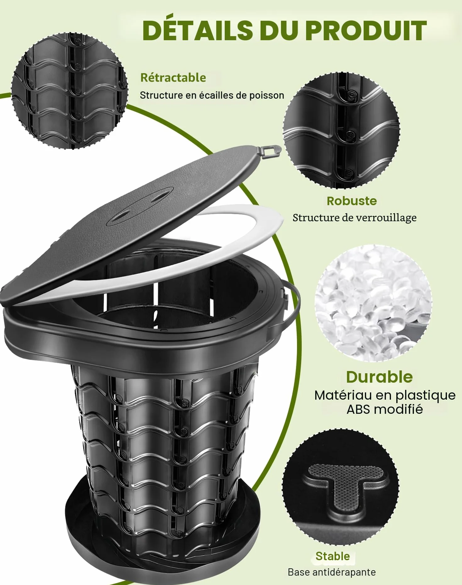 Toilette Portable Camping avec Couvercle, WC Portable avec Sac Poubelle, Toilettes Sèches, pour Le Camping, Les Barbecues, Les Voyages, la Pêche, la Plage et L'auto-Propulsion