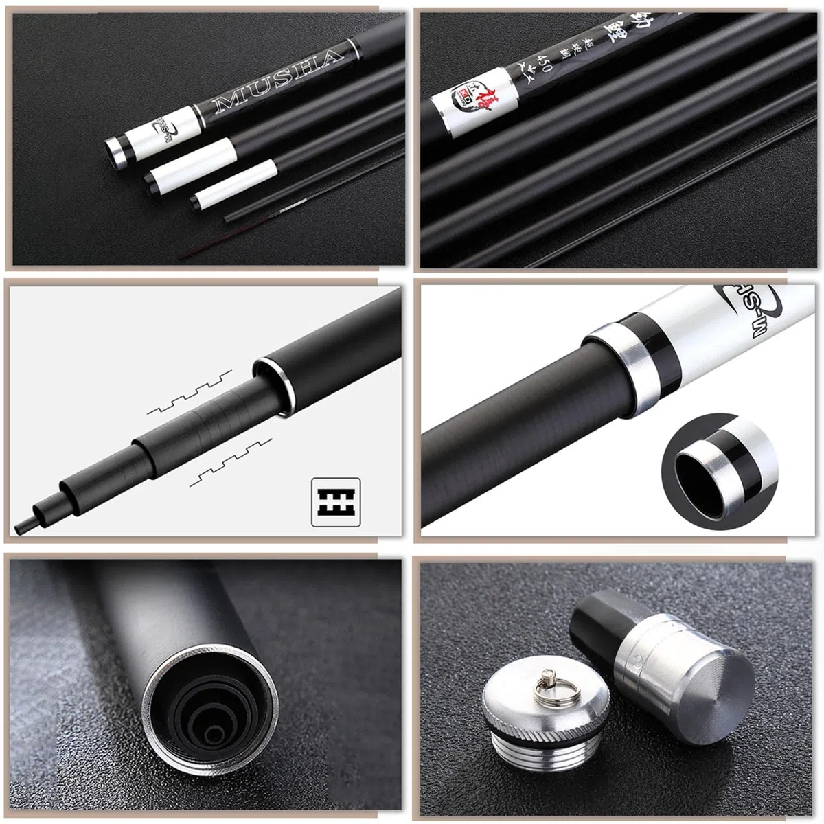 Canne A Peche Telescopique en Carbone (2.7m-7.2m) Ultra-Dur Canne à PêChe Chinoise Canne a Carpe Convient Aux Lacs RéServoirs RivièRes Et éTangs(5.7m)