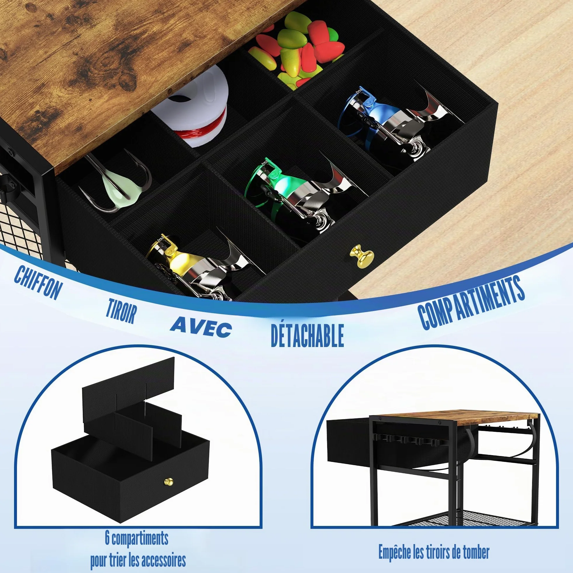 Support de canne à pêche pour garage, rotatif 360°, chariot de rangement pour matériel de pêche, cadeau homme/femme