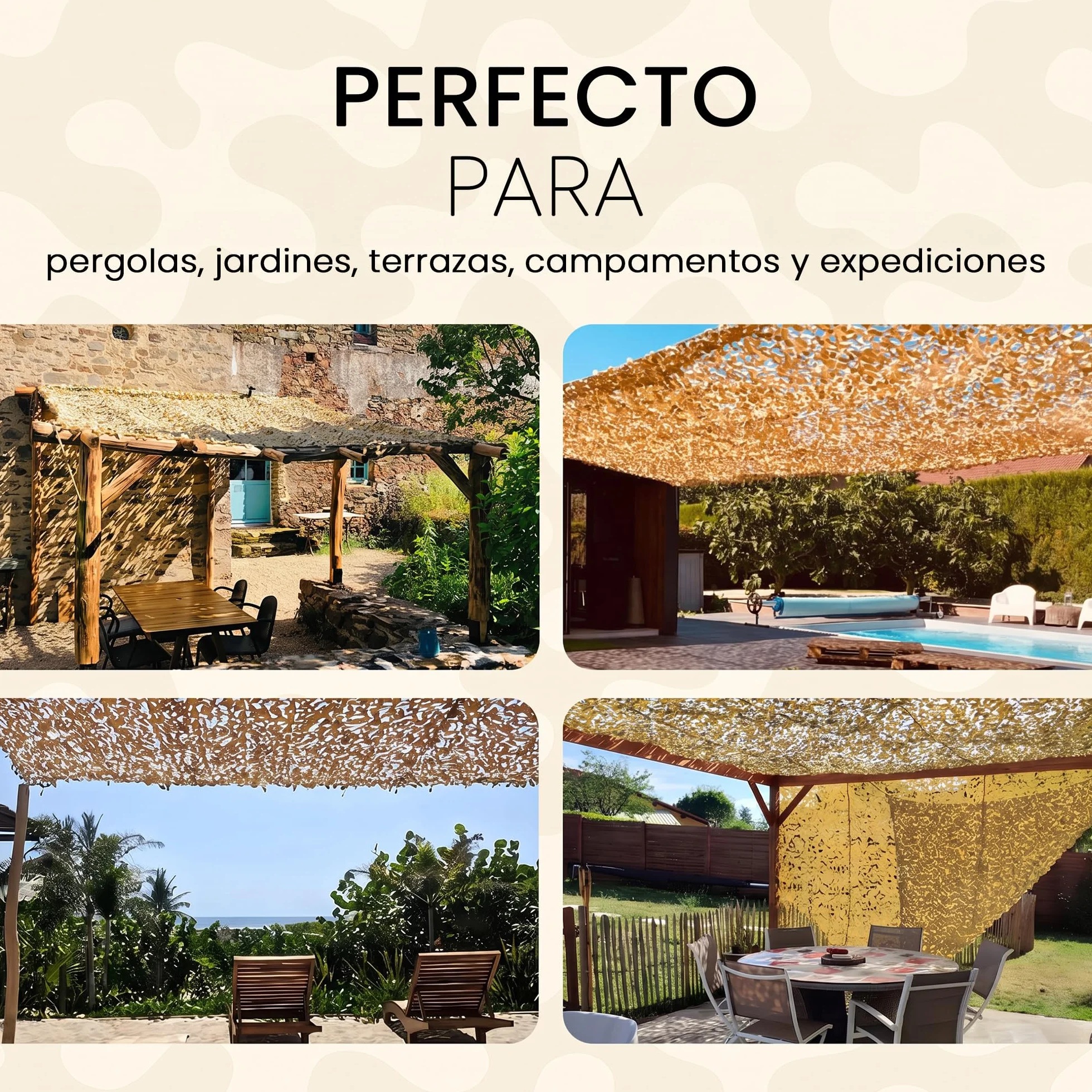 Filet de Camouflage Sable - Filet d’Ombrage Extérieur Résistant - Haut de Gamme - Protection Solaire & Voile d'Ombrage Anti-UV - Différentes Tailles, Formes et Couleurs - Terrasse, Pergola, Jardin