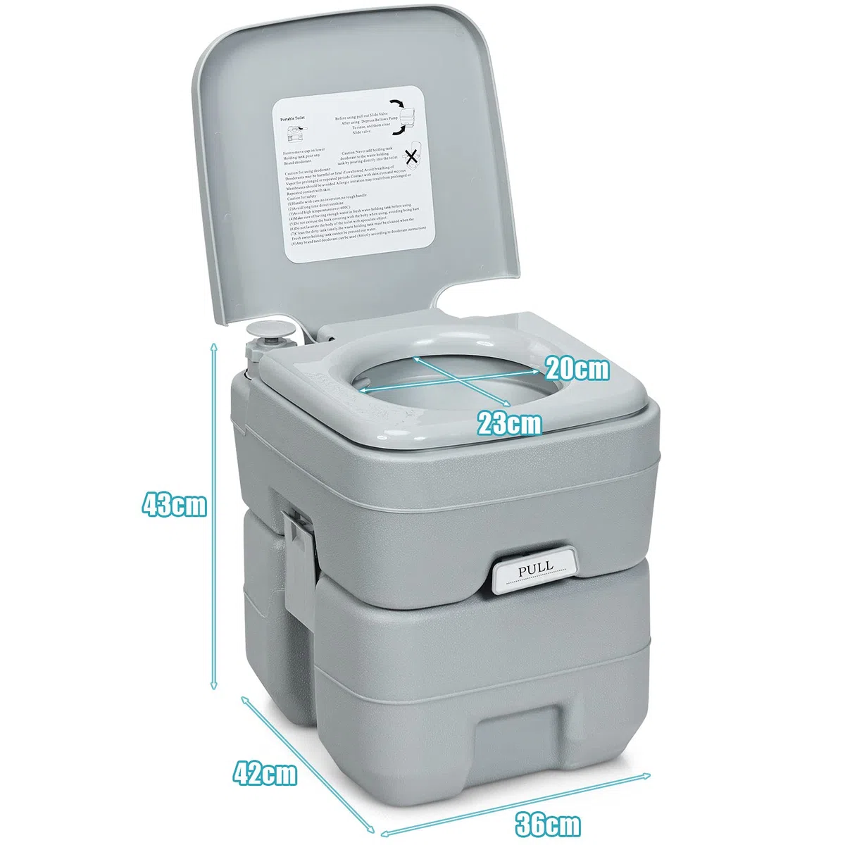 COSTWAY Toilette Portable WC Chimique Portable pour Camping Caravanes Hôpital, Toilette Chimique 20L HDPE