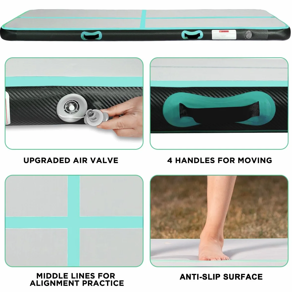 Tapis de Tumbling, 10/20 CM d'épaisseur Tapis d'entrainement, 2/3/4/5/6M Tapis de Gymnastique,Tapis d'exercice avec Pompe à air, Piste de Gym Gonflable, Matelas d'Air