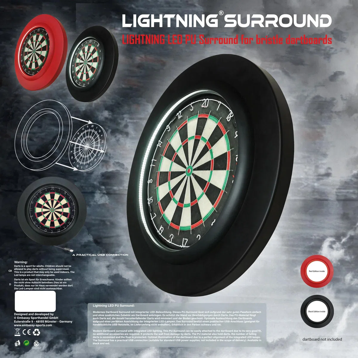 Bull's Dart Lightning LED PU Surround Cible de fléchettes Éclairage cible de fléchettes Lumière Combinaison Surround et éclairage