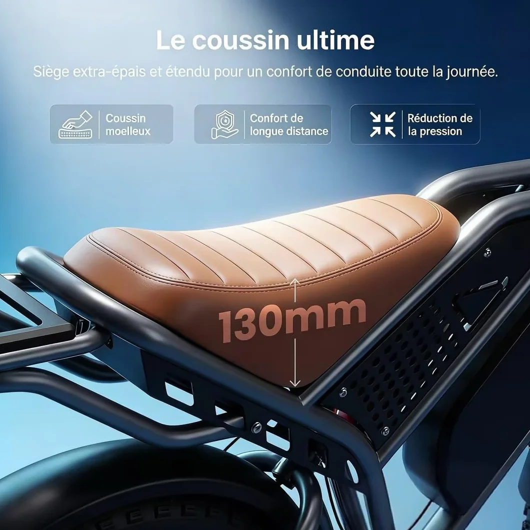 DEEPOWER QS7 Vélo Électrique, Batterie Amovible 48V 60Ah/35Ah/20Ah, Autonomie 110-250KM, Moteur 120 N·m, Pneu Gras 20'' X 4.0, 7 Vitesses, Suspension Hydraulique Complète