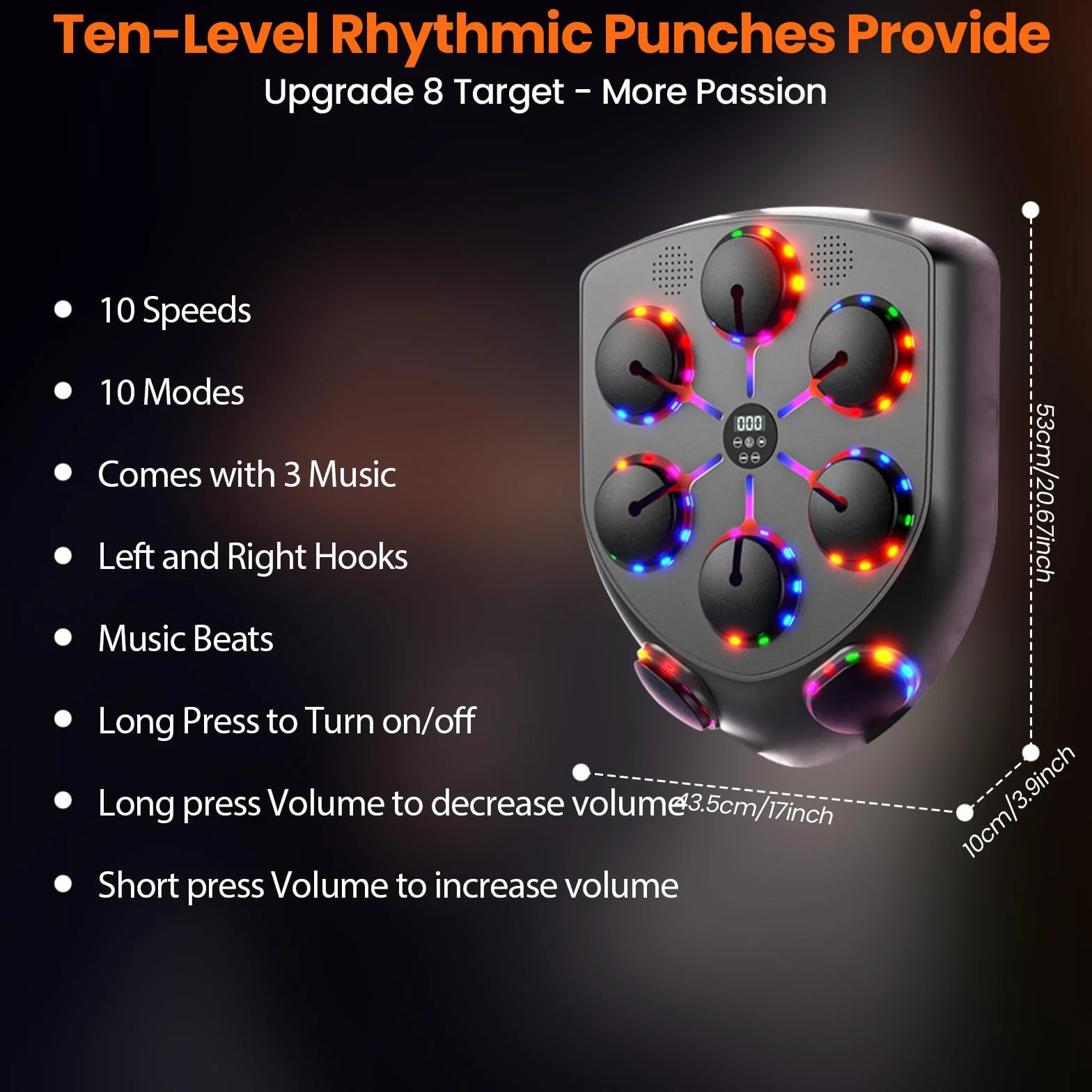 Music Boxing Machine Adulte, 9 Modes de 9 Vitesse Boxe Mural Musique avec Gants de Boxe, Machine de Boxe Musicale Comptage Musicboxing pour Entraînement à la Maison (8 cibles)