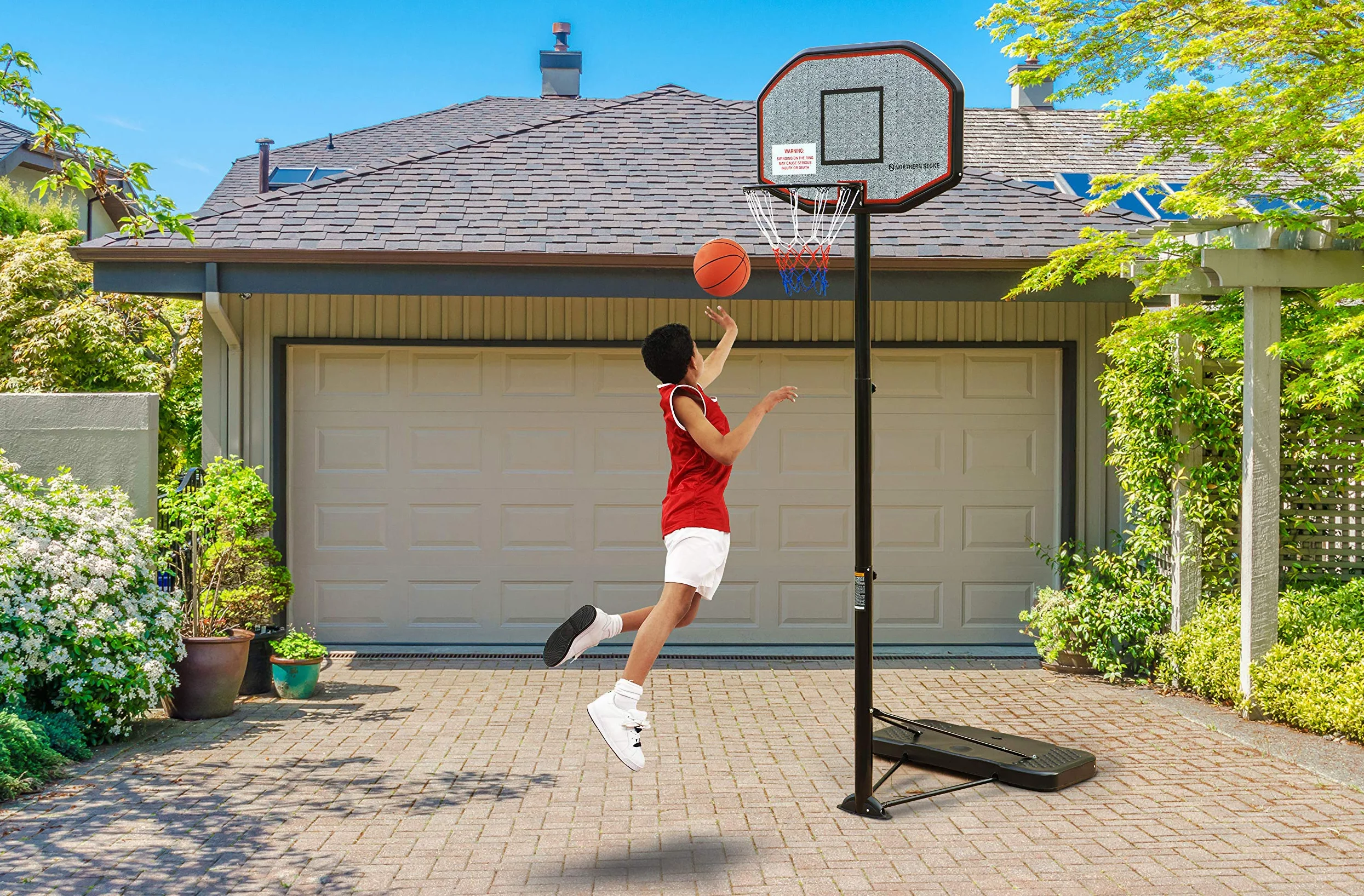 NORTHERN STONE Pro Court Cerceau de Basket-Ball Portable réglable en Hauteur avec Panneau d'impact, Hauteur Officielle