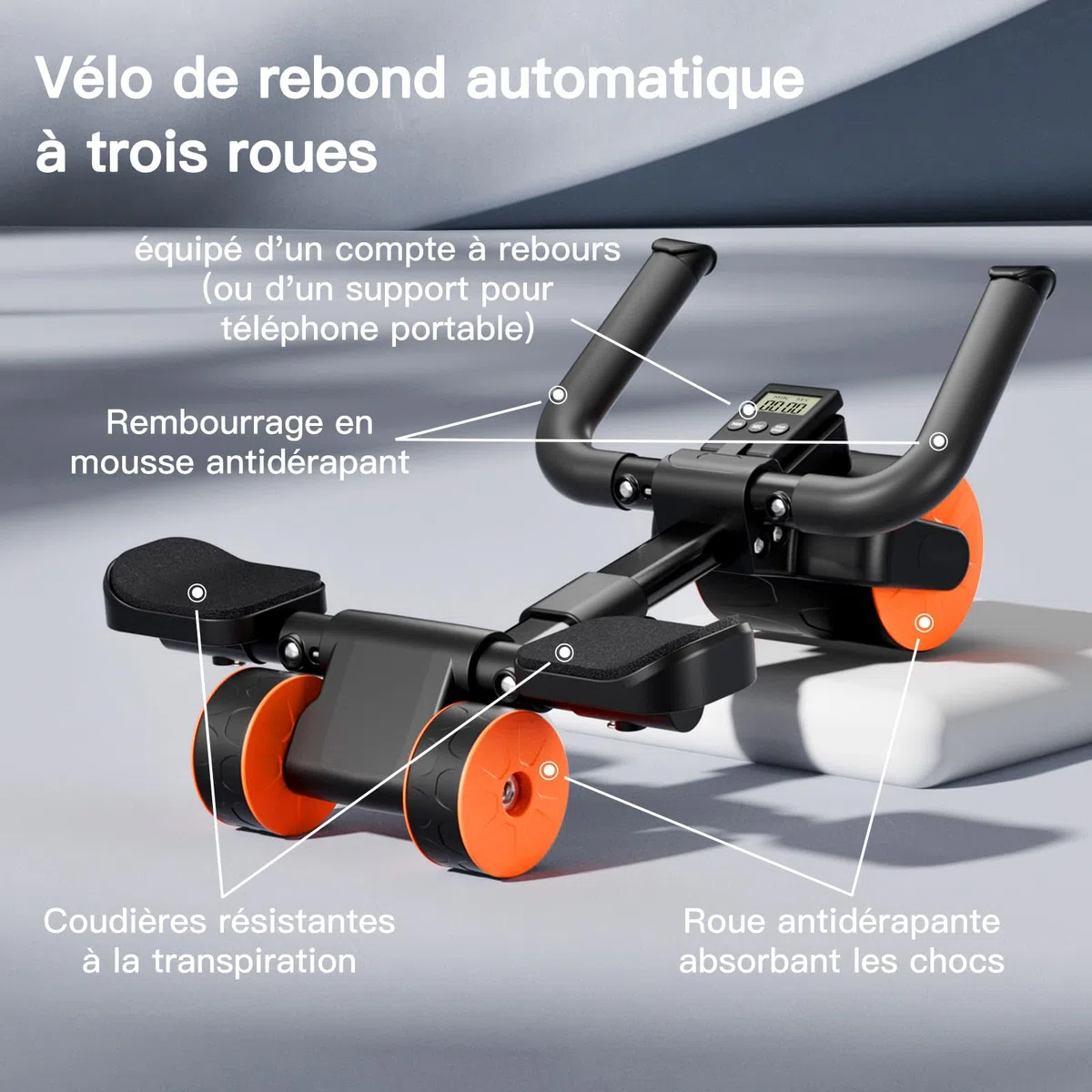 Roue Abdominale à Rebond Automatique Avec Tapis de Fitness【Conception à Trois Roues】Abdos Musculation Appareil Sport Maison, Roulette Abdominaux, gym Accessoires pour Hommes et Femmes