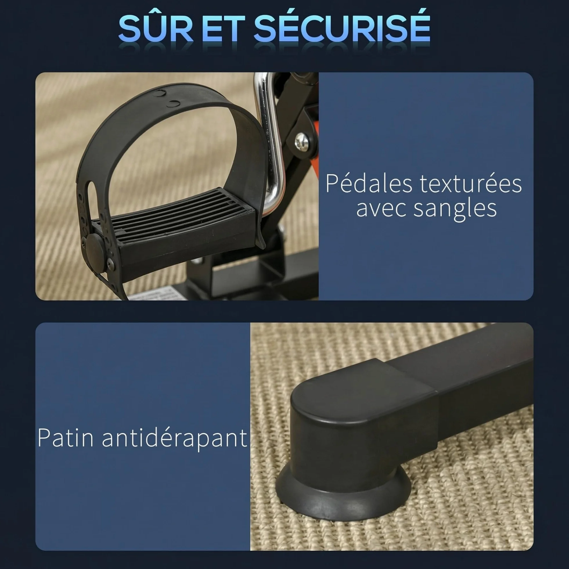 HOMCOM Pédalier d'appartement mini vélo d'appartement avec résistance réglable, écran LCD, hauteur et largeur réglables, pour entraînement des bras et des jambes, acier noir
