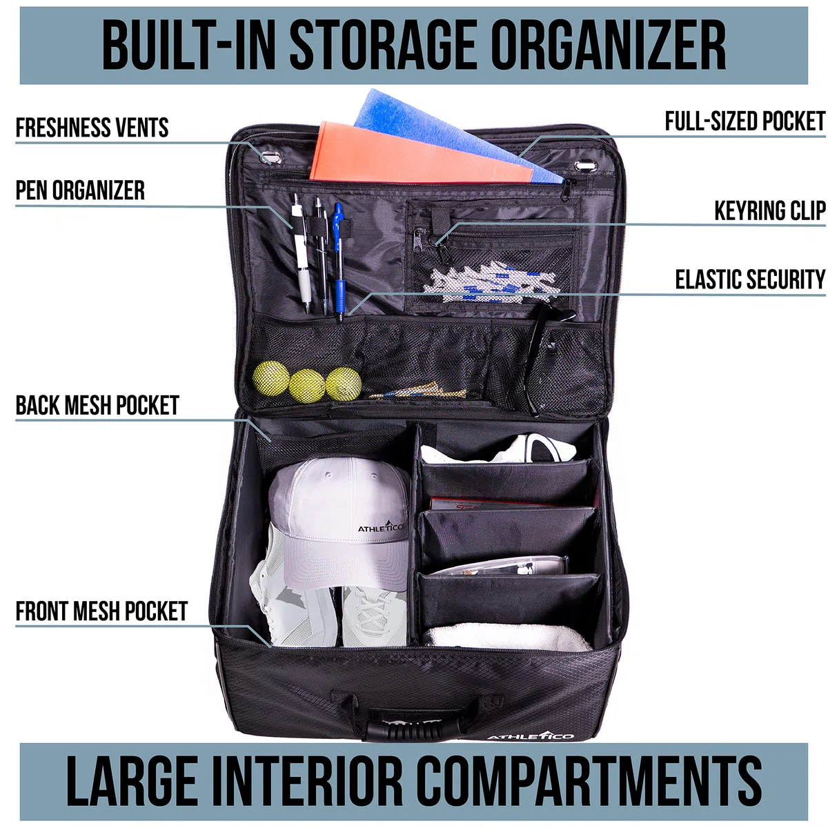 Athletico Organiseur de Coffre de Golf – Casier de Golf de Voiture pour Ranger Les Accessoires de Golf | Pliable lorsqu'il n'est Pas utilisé