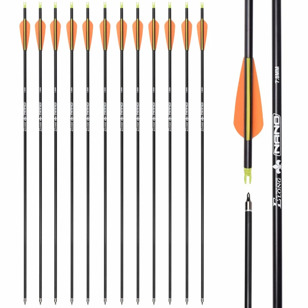 Flèche Arc Chasse 28 30 31 Pouces Flèche Carbone, Tir à l’Arc pour Entraînement et pour l’Arc Long, l’Arc Traditionnel et l’Arc Recourbé Arc à Poulies, 12 pcs