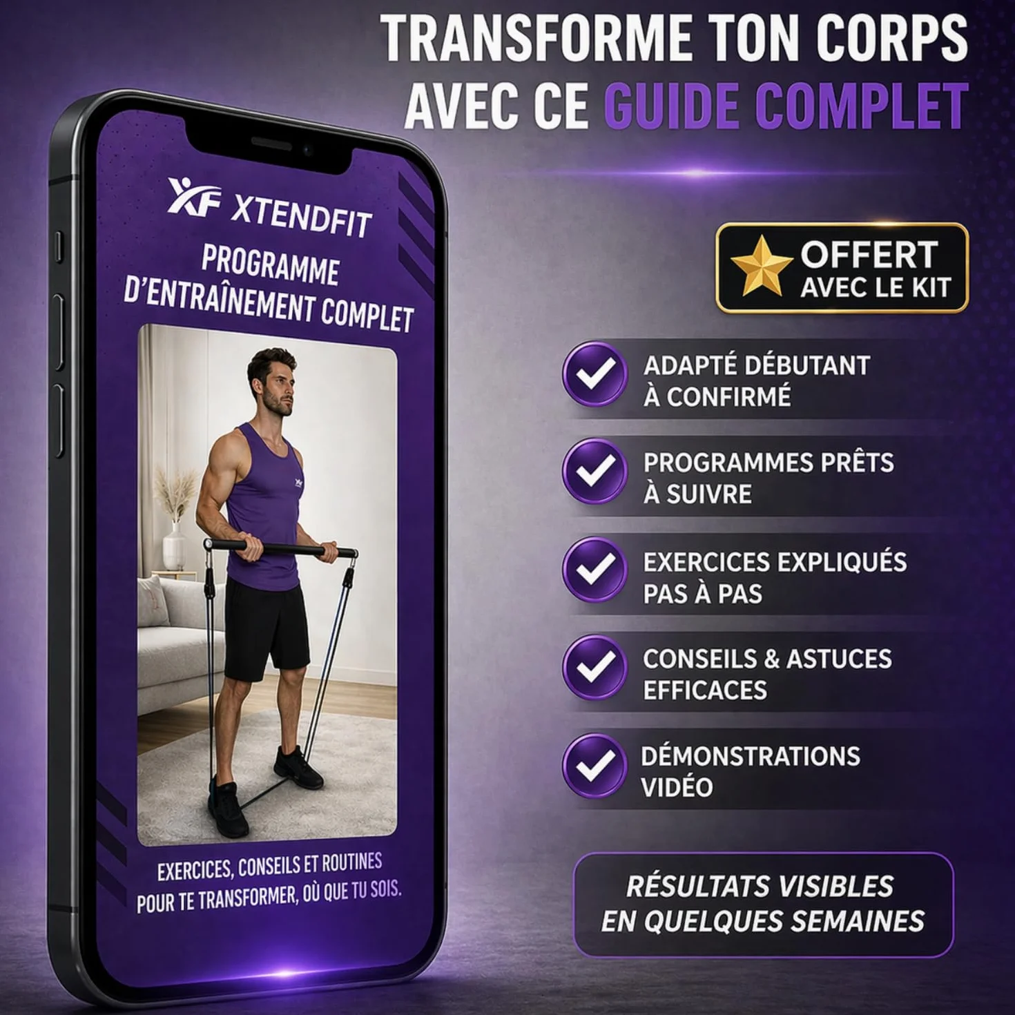 XTENDFIT Kit Musculation Élastique 10 Bandes Résistance 170kg Barre Renforcée