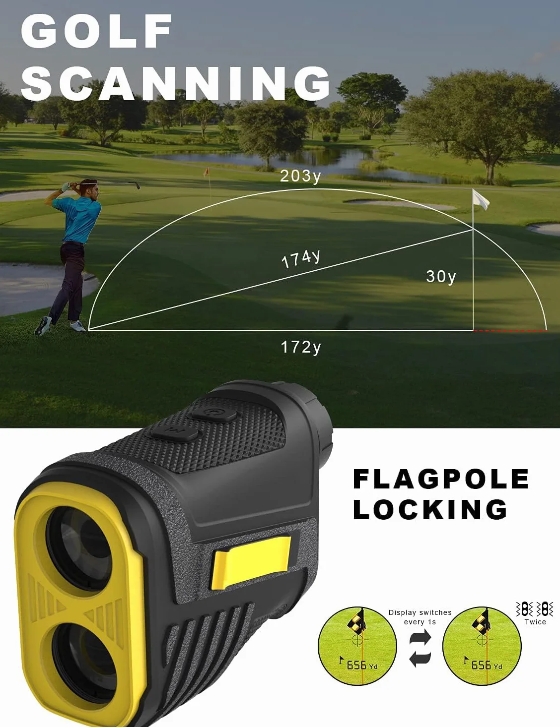 Télémètre Golf Laser, 600M Télémètre Chasse Précision ±0,5m avec Chargement USB et Compensation de Pente, Grossissement 6X pour Chasse et tir à l'arc, l'escalade, IP54 Étanche