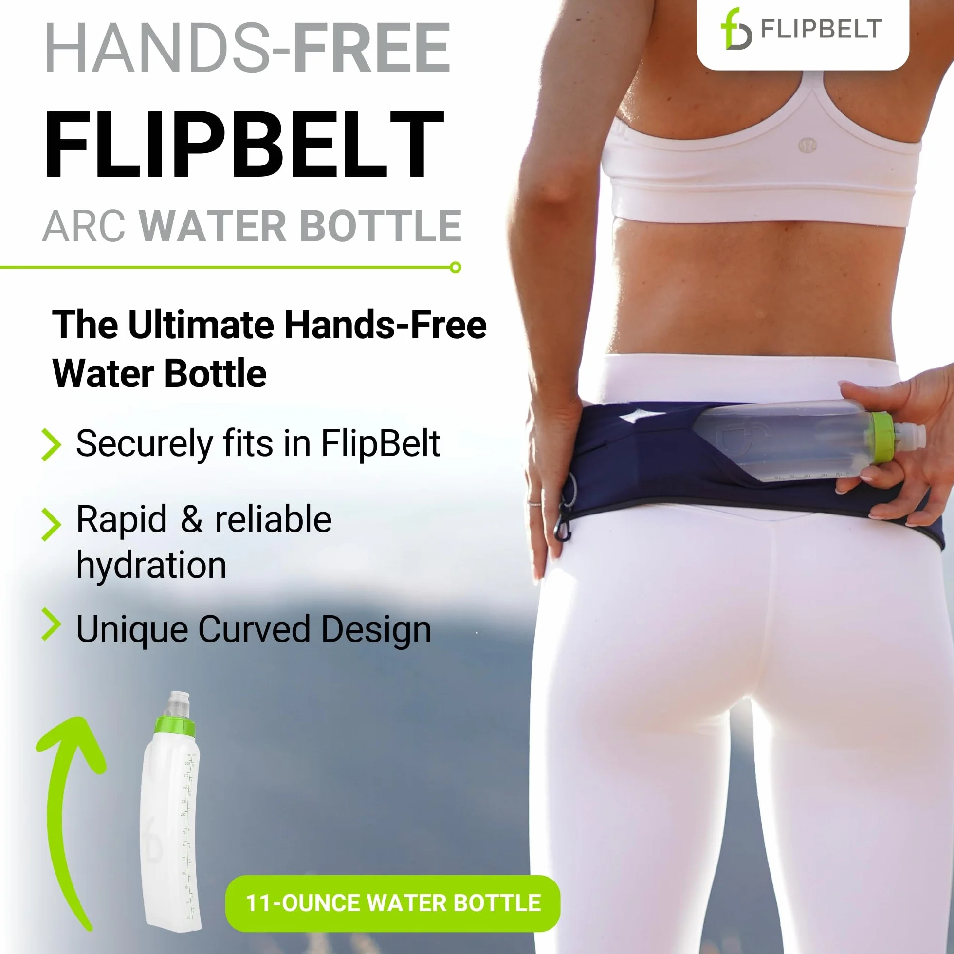 FlipBelt Arc Ceinture de course pour bouteille d'eau, bouteille d'hydratation incurvée, 38 ml, vert