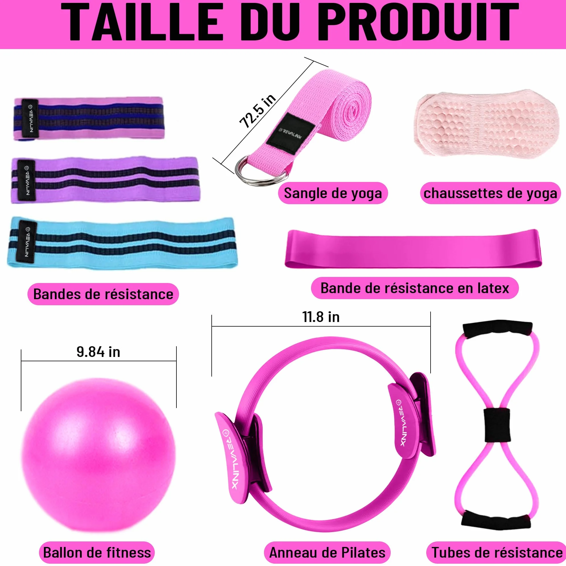 kit Pilates Maison, Ensemble Pilates Yoga Anneau de Pilates, Ballon de Yoga, Bandes de Résistance, Sangle, Chaussettes, Accessoires Pilates Femme, Pilates Reformer pour Sport à la Maison.