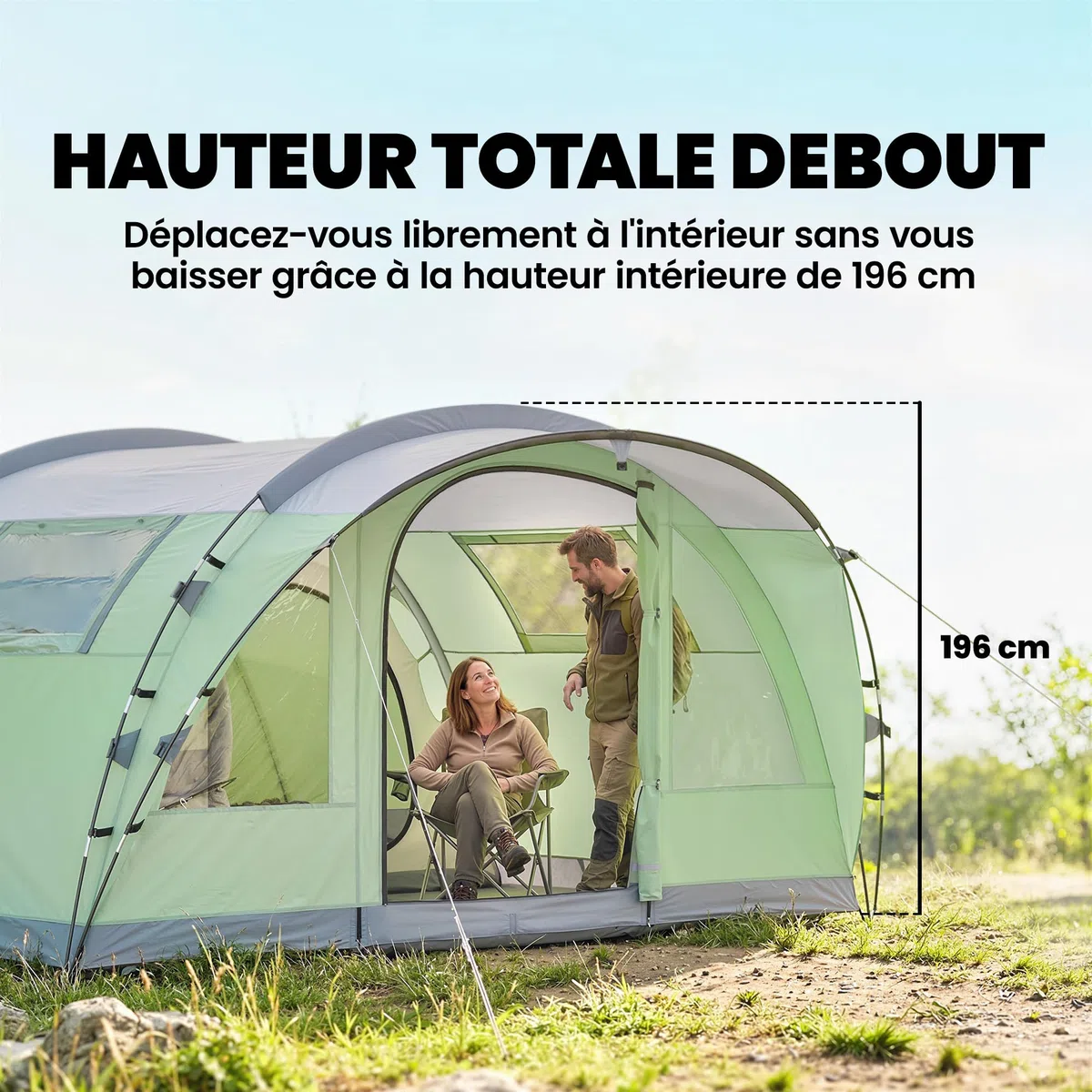Outsunny Tente de Camping pour 5 Personnes, Tente Tunnel familiale légère ventilée étanche 3 000 mm Montage Facile, 4 fenêtres et Porche, Sac de Transport, pour randonnée Trekking pêche, Vert