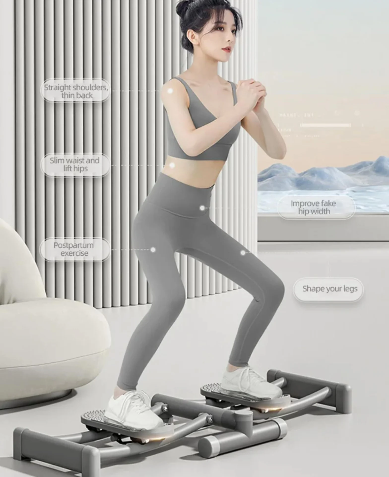 Machine à ski – Entraîneur de ski simulé à hauteur réglable pour entraînement complet du corps et équipement de fitness cardio pour usage domestique